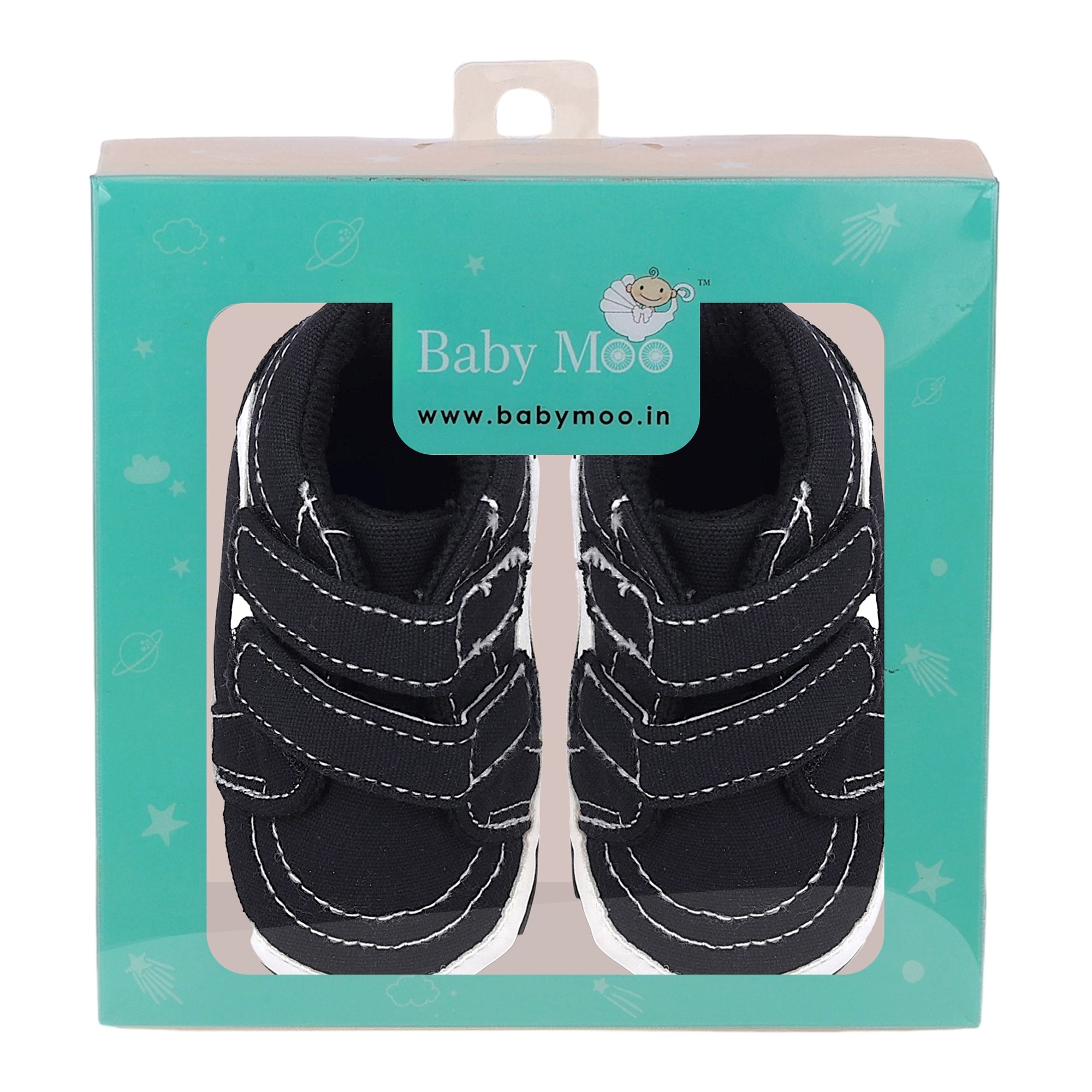 Baby Moo Stylish Casual Velcro Straps Anti-Skid Sneakers - Black