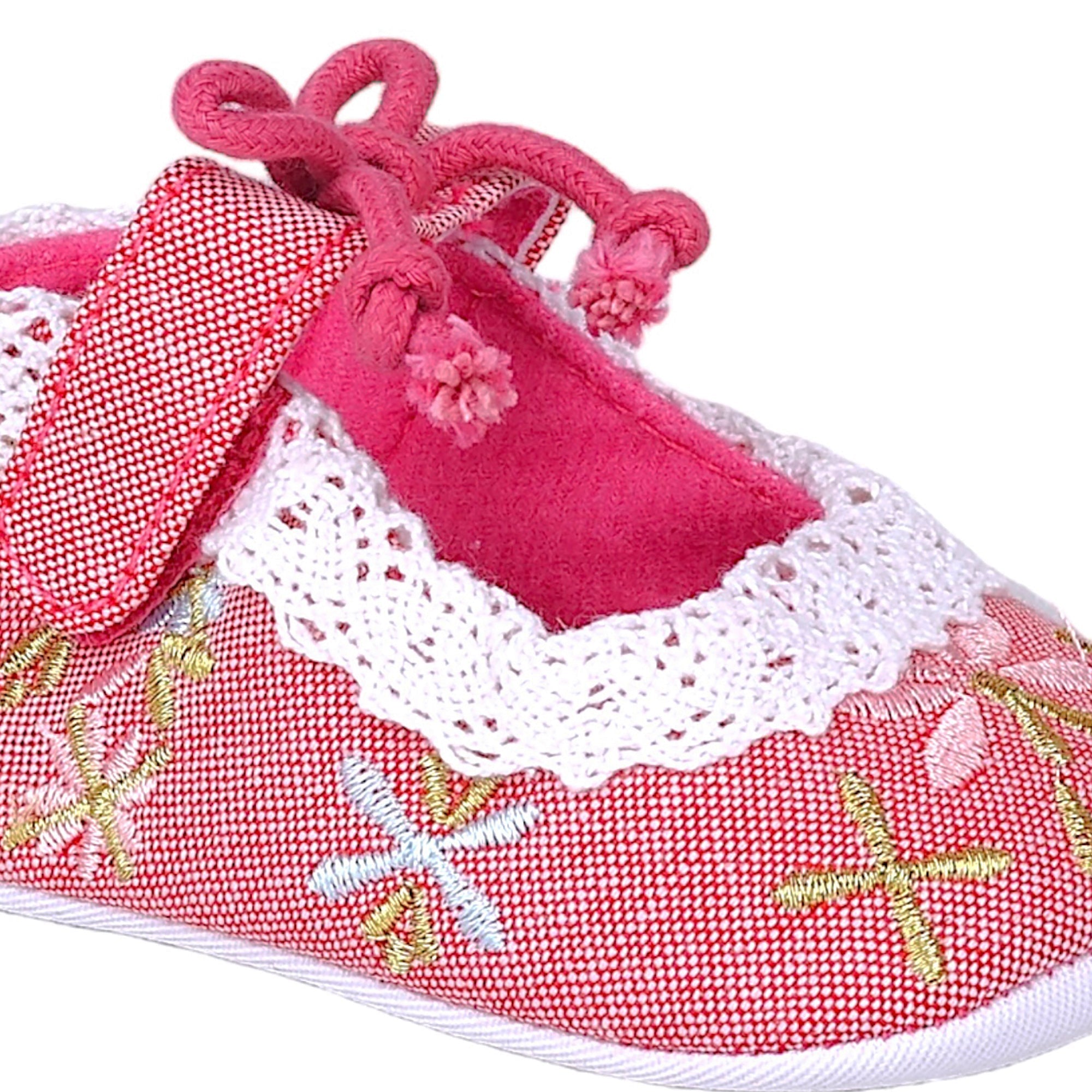 Baby Moo Fancy Floral Embroidered Velcro Straps Anti-Skid Booties - Peach