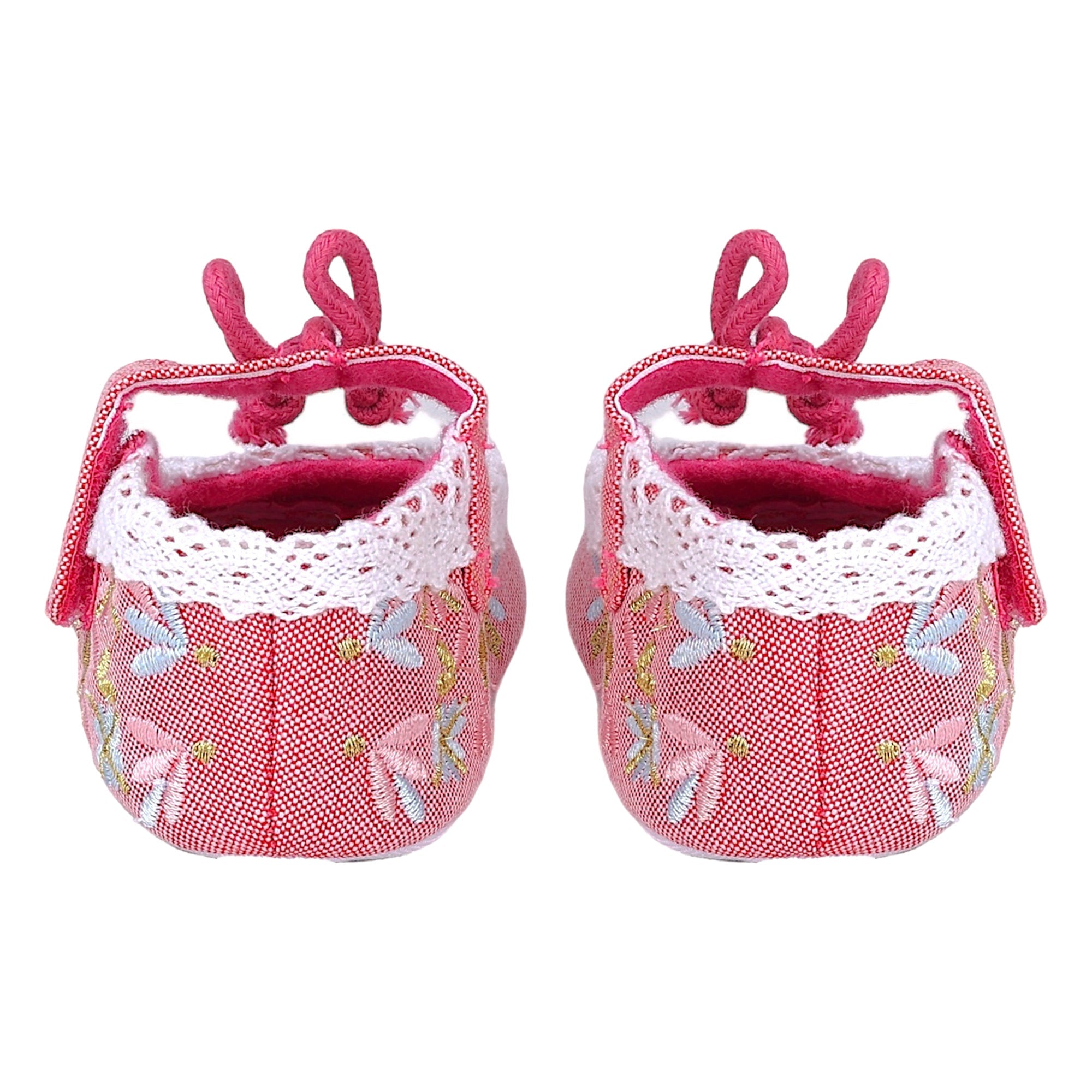 Baby Moo Fancy Floral Embroidered Velcro Straps Anti-Skid Booties - Peach