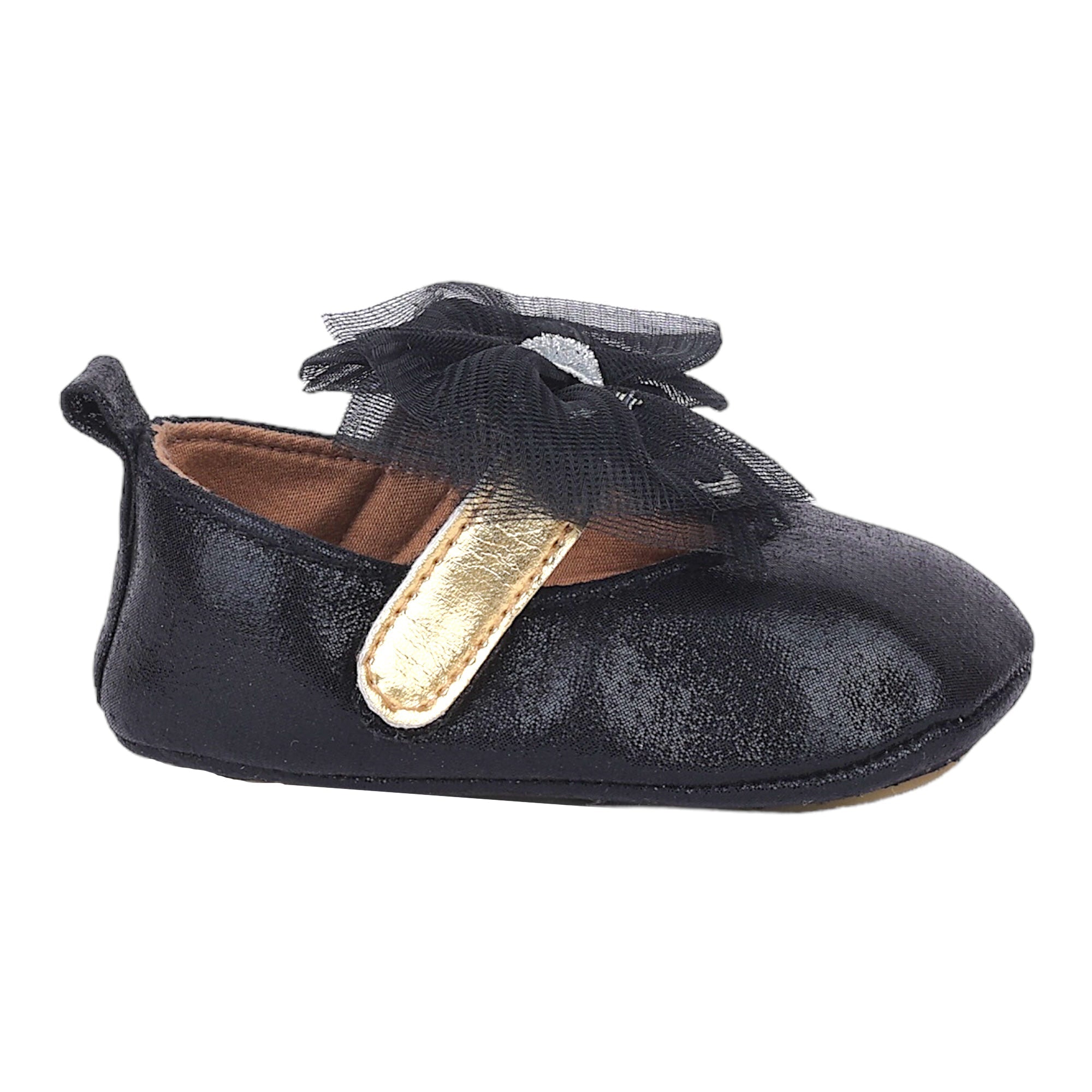 Baby Moo Starry Bow Partywear Anti-Skid Ballerina Booties - Black