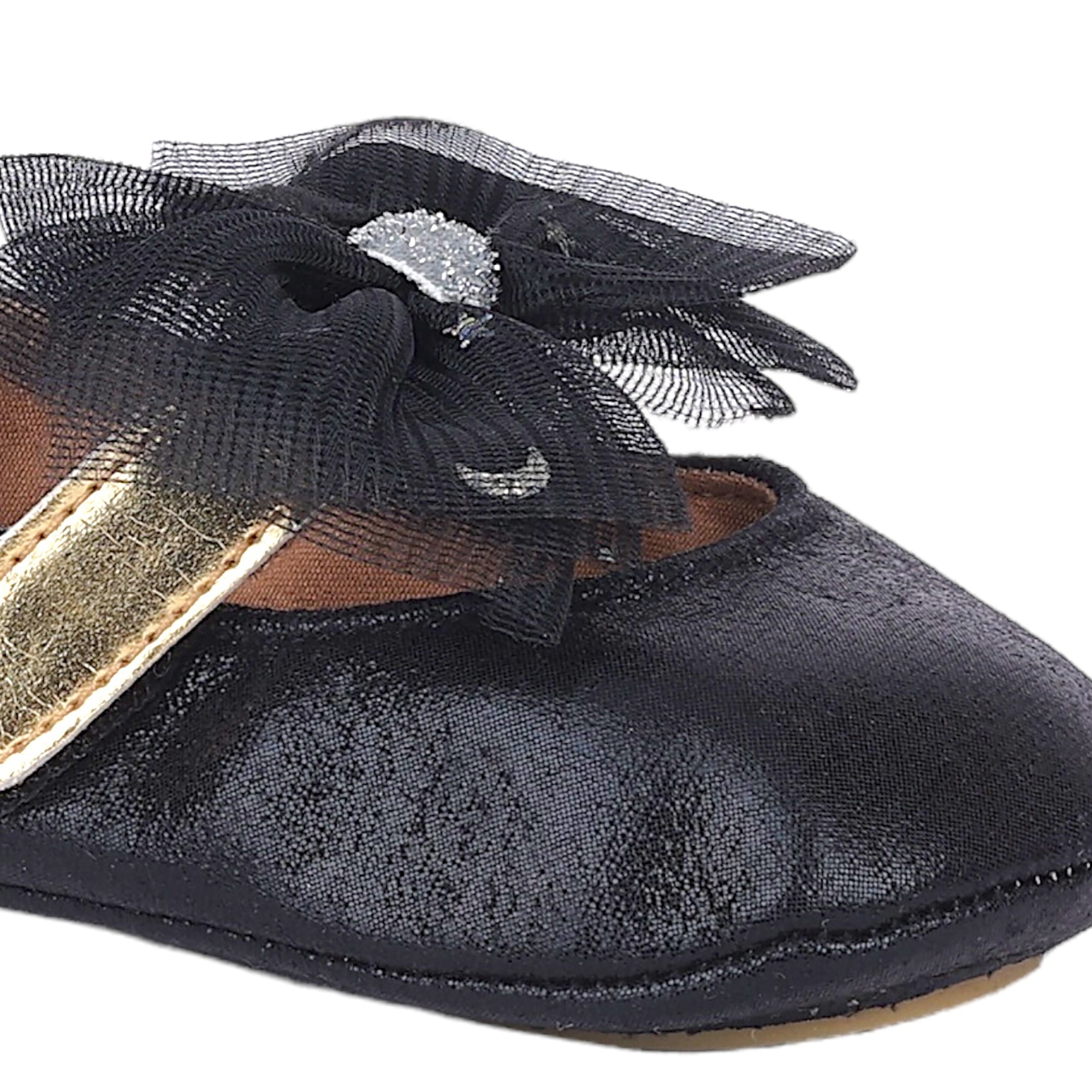 Baby Moo Starry Bow Partywear Anti-Skid Ballerina Booties - Black