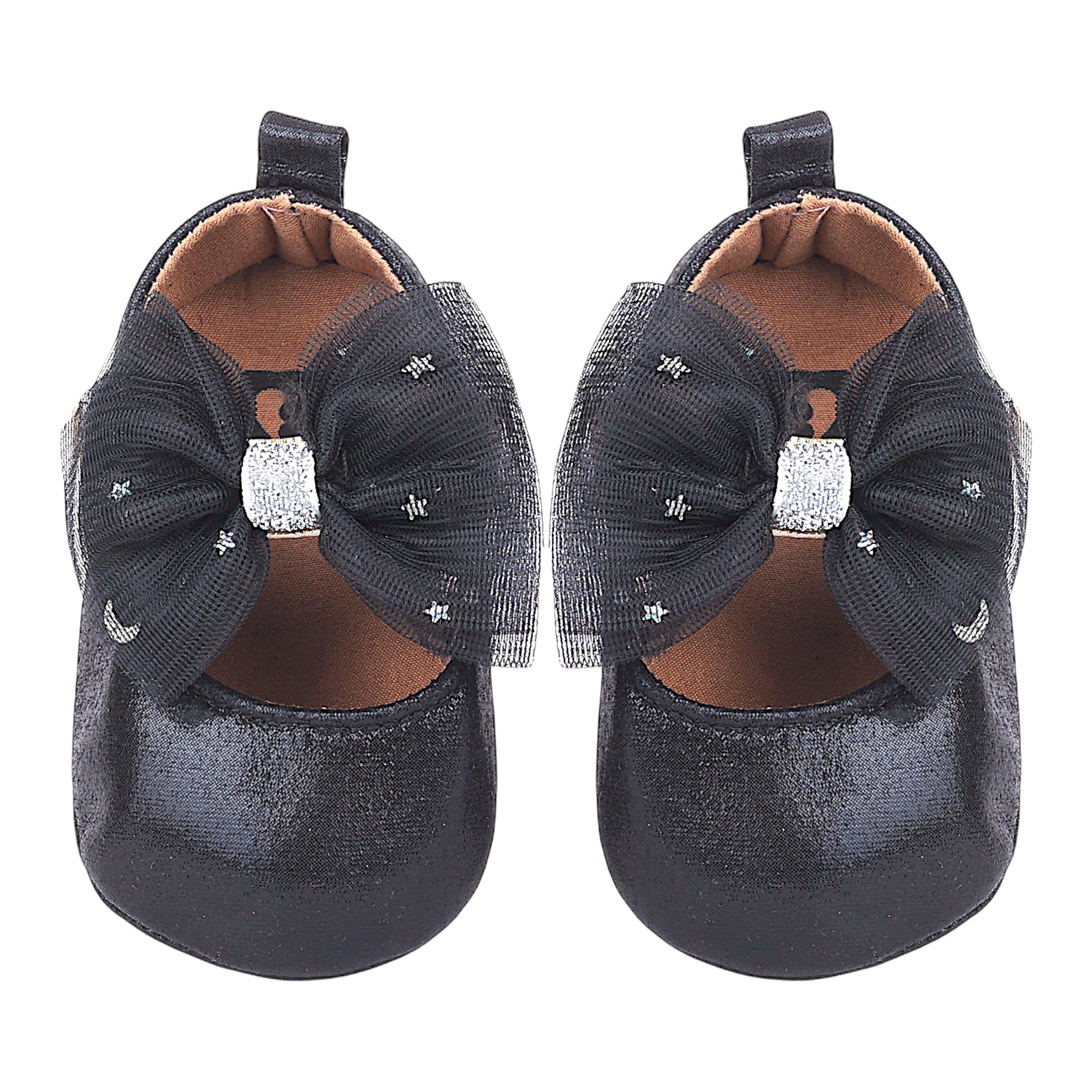 Baby Moo Starry Bow Partywear Anti-Skid Ballerina Booties - Black