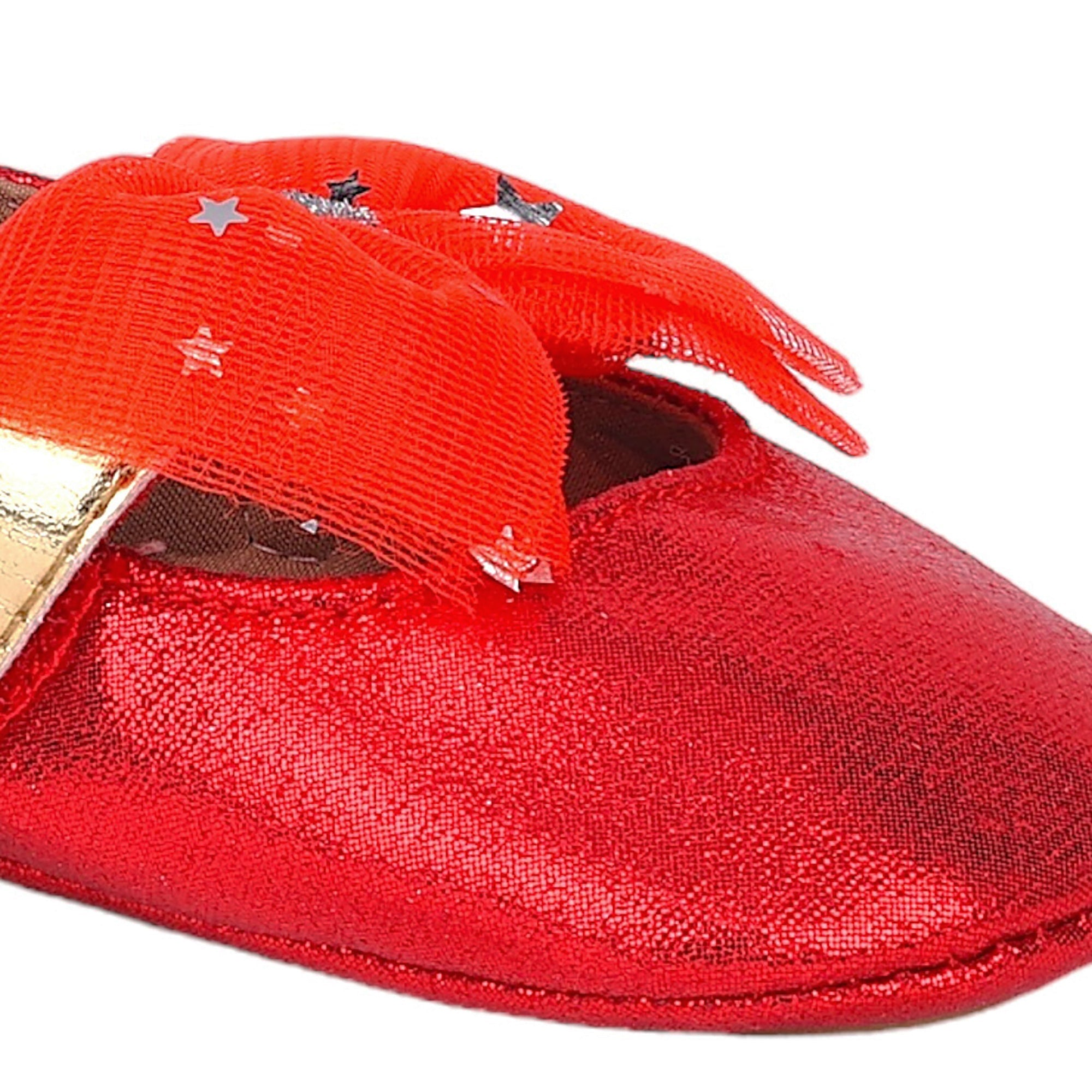 Baby Moo Starry Bow Partywear Anti-Skid Ballerina Booties - Red