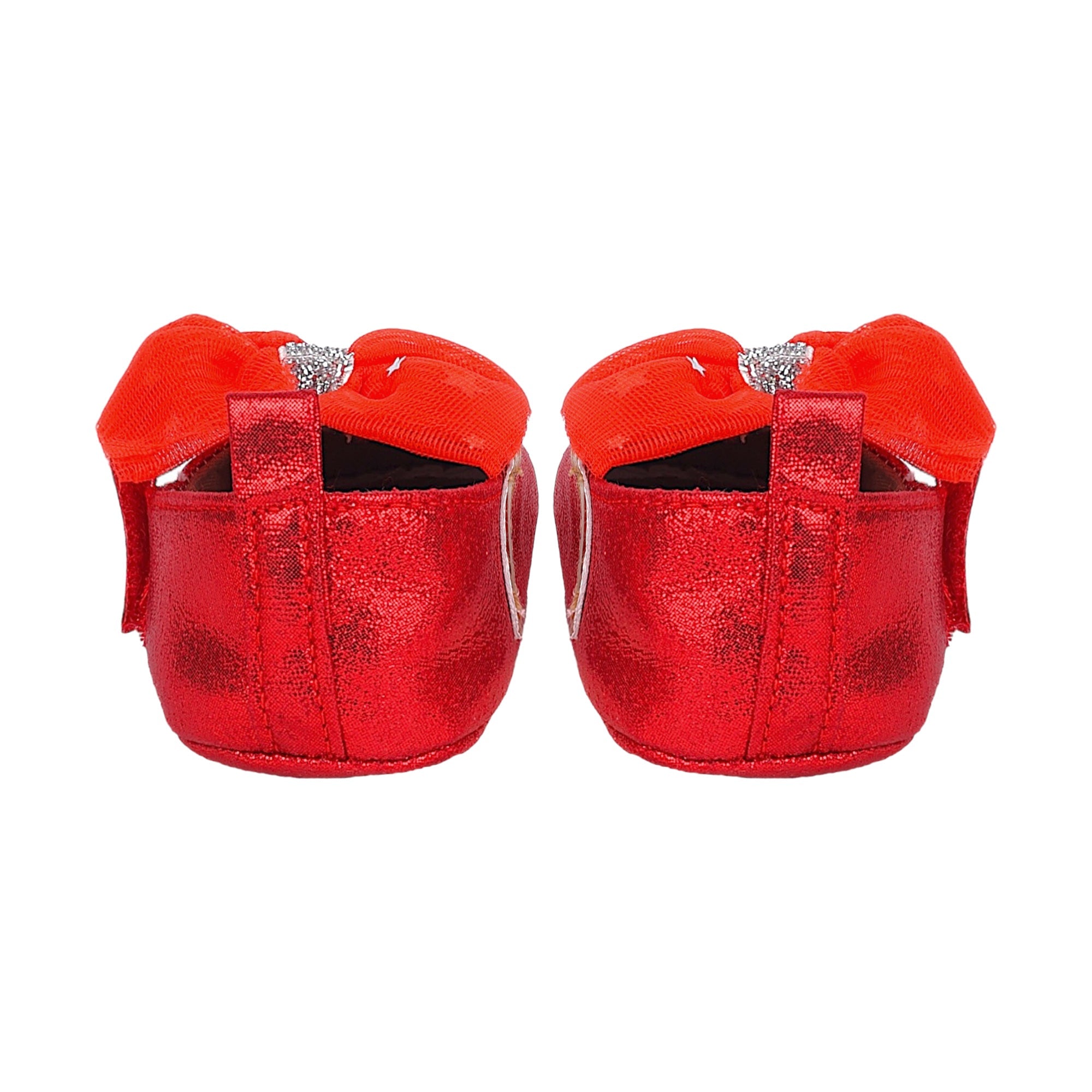 Baby Moo Starry Bow Partywear Anti-Skid Ballerina Booties - Red