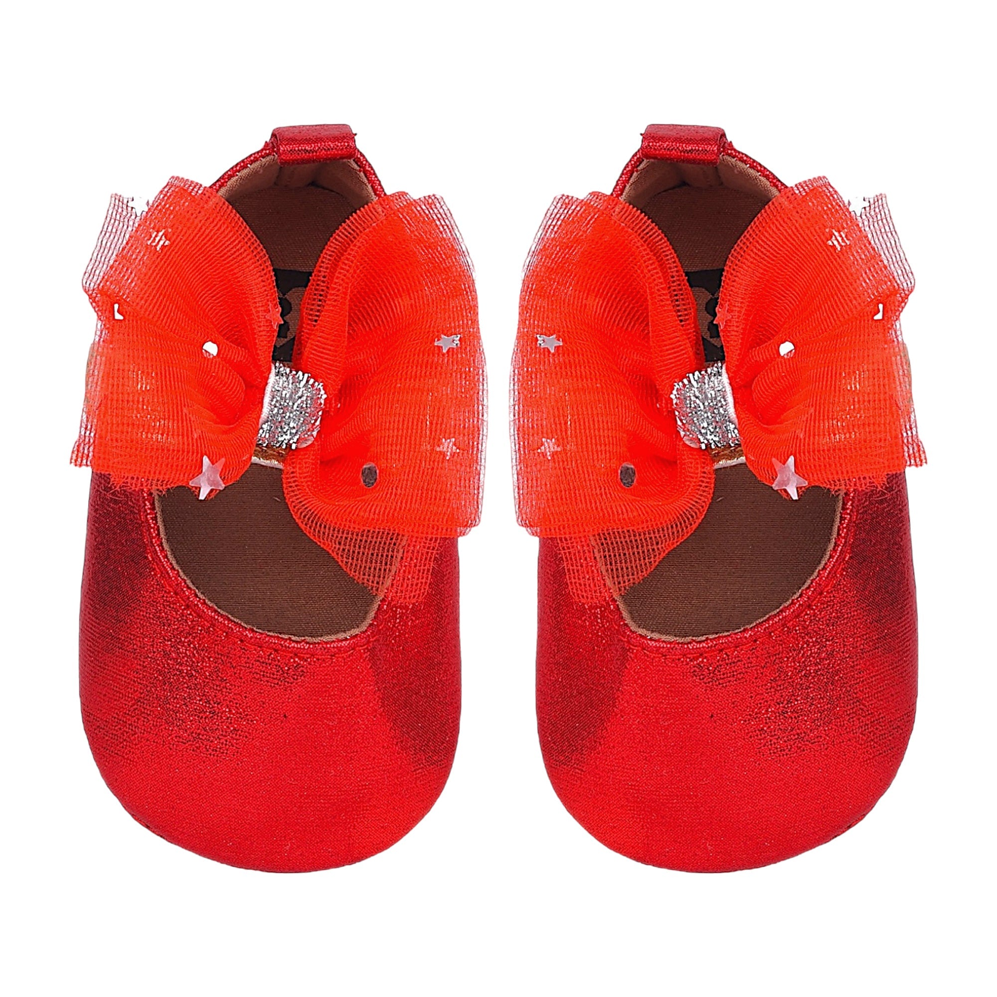 Baby Moo Starry Bow Partywear Anti-Skid Ballerina Booties - Red