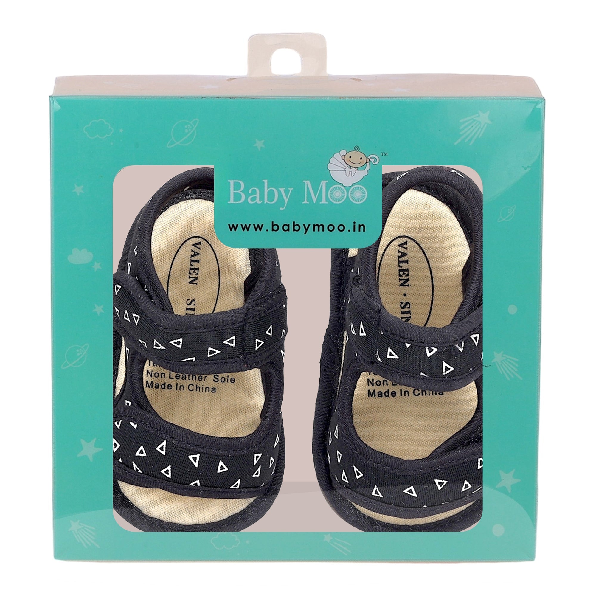 Baby Moo Triangle Comfortable Anti-Skid Velcro Floater Sandals - Black