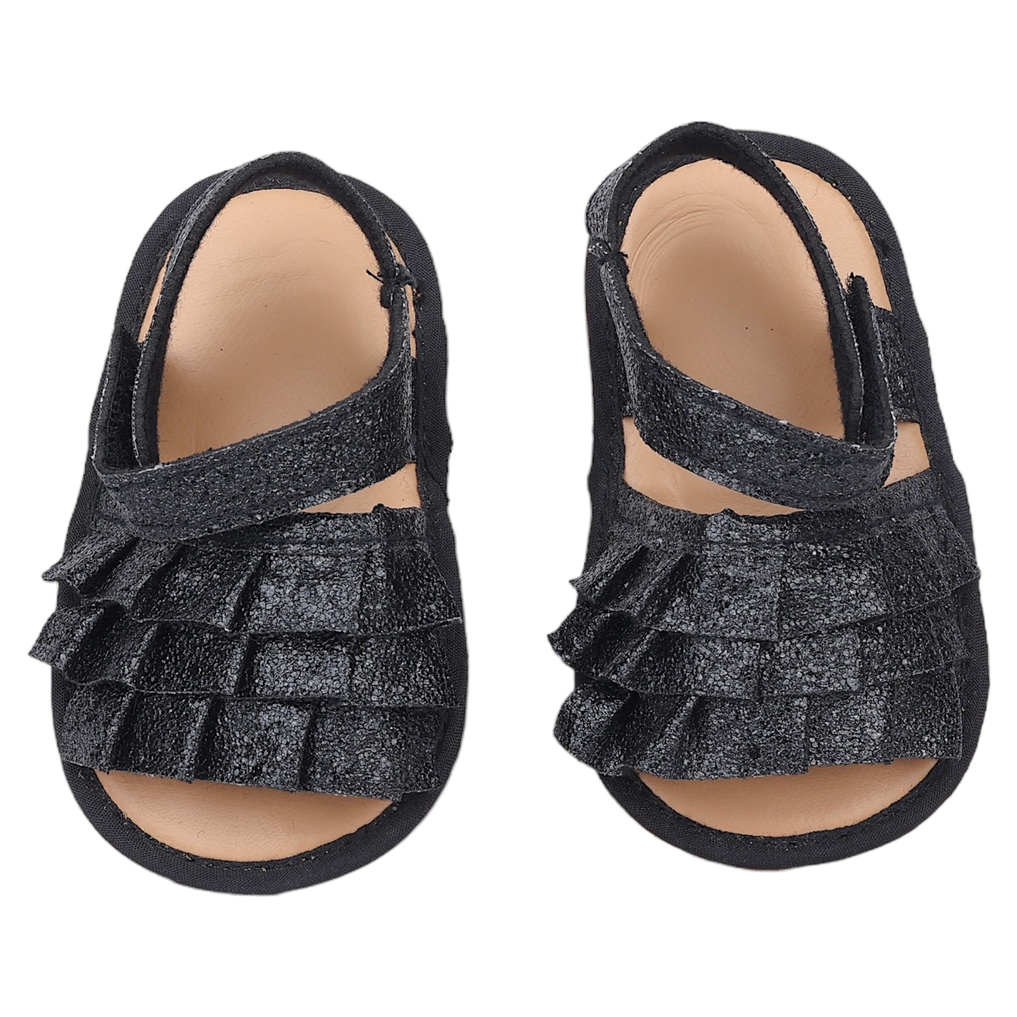 Baby Moo Frilly Glitter Partywear Velcro Straps Anti-Skid Sandals - Black