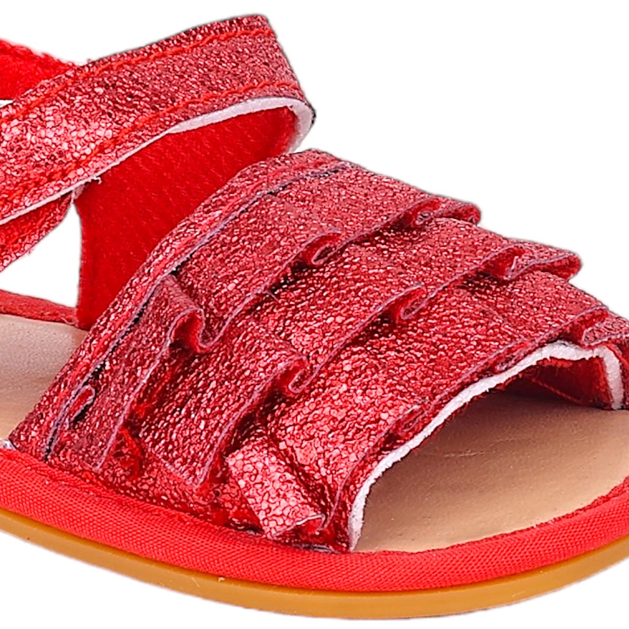 Baby Moo Frilly Glitter Partywear Velcro Straps Anti-Skid Sandals - Red