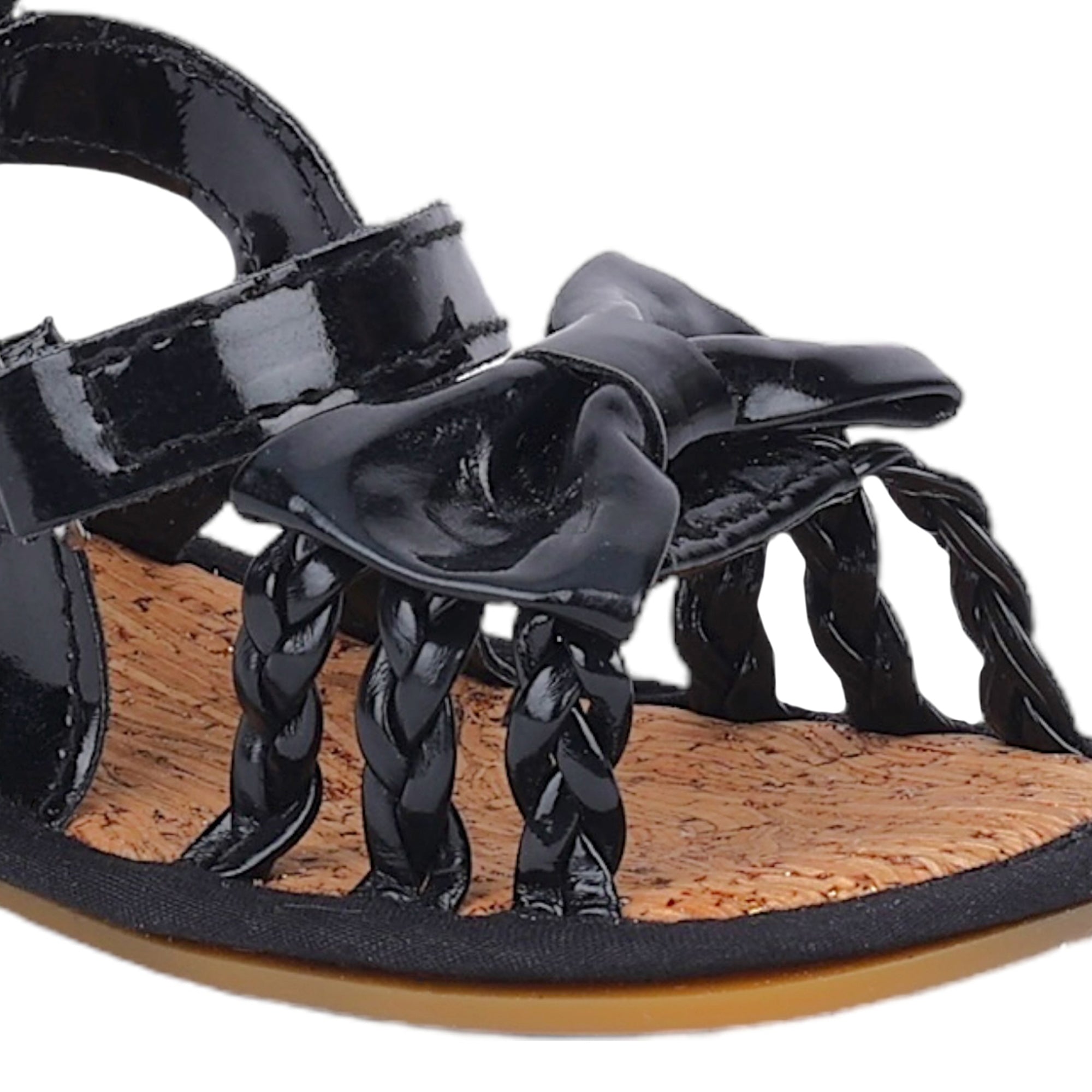 Baby Moo Partywear Patent Leather Bow Velcro Strap Anti-Skid Sandals - Black