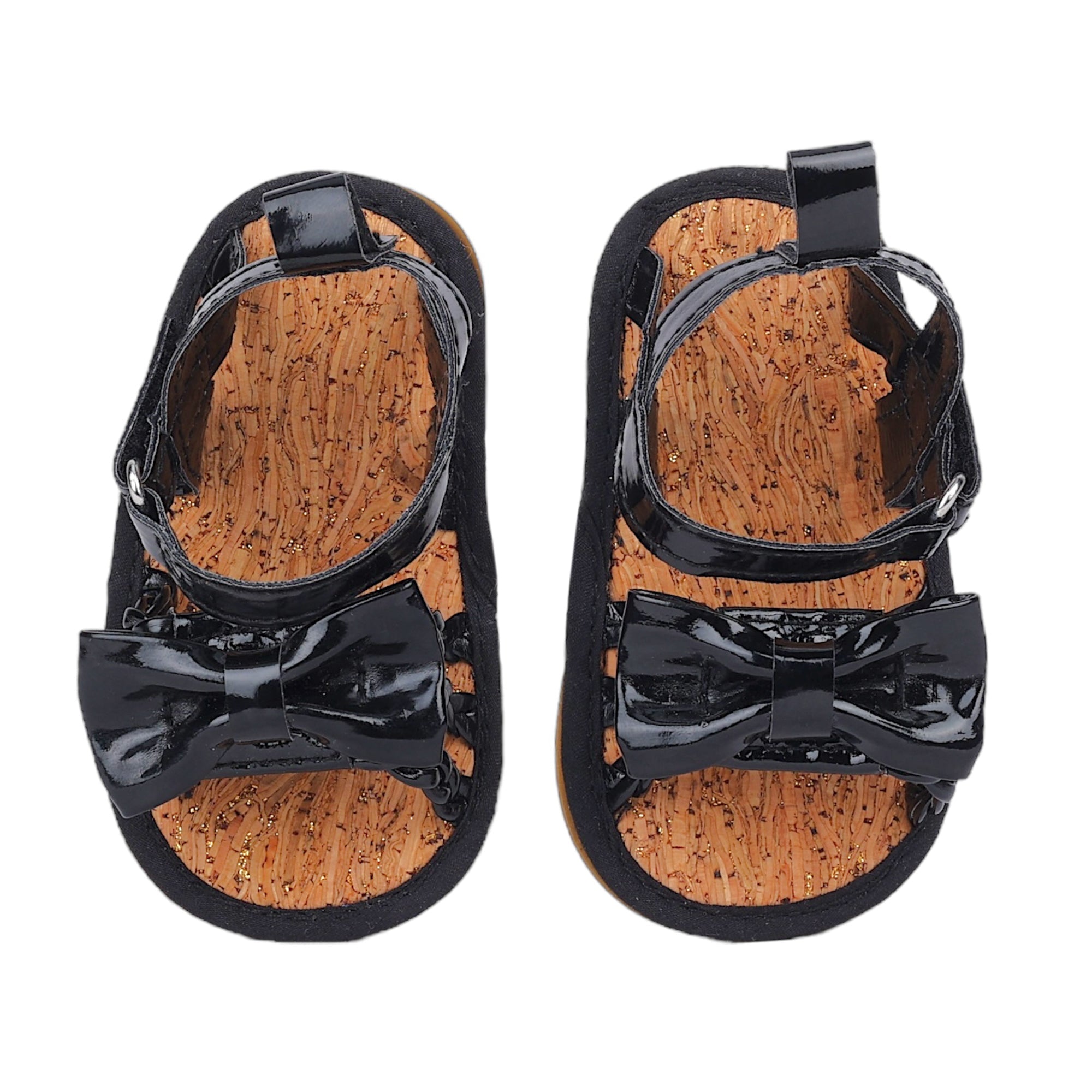 Baby Moo Partywear Patent Leather Bow Velcro Strap Anti-Skid Sandals - Black