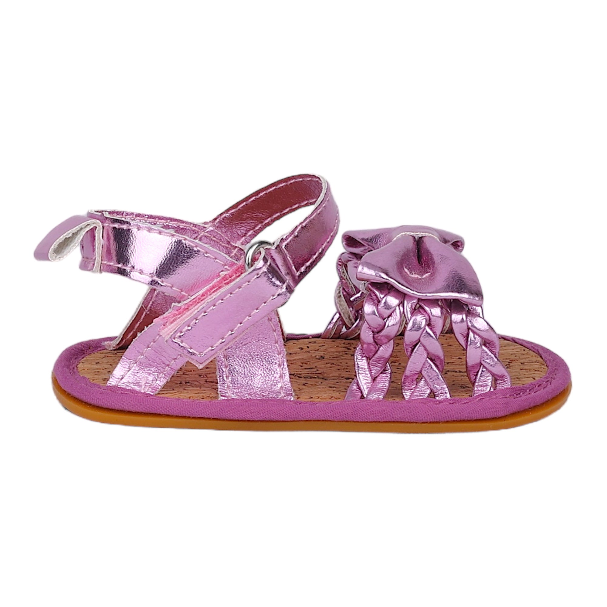 Baby Moo Partywear Patent Leather Bow Velcro Strap Anti-Skid Sandals - Purple, Metallic