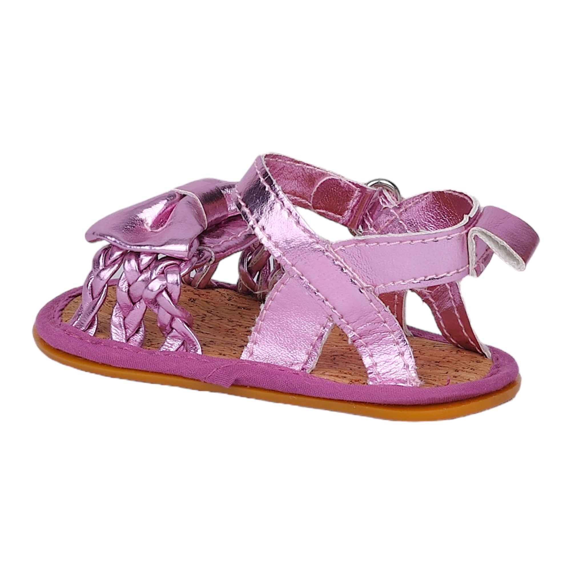 Baby Moo Partywear Patent Leather Bow Velcro Strap Anti-Skid Sandals - Purple, Metallic