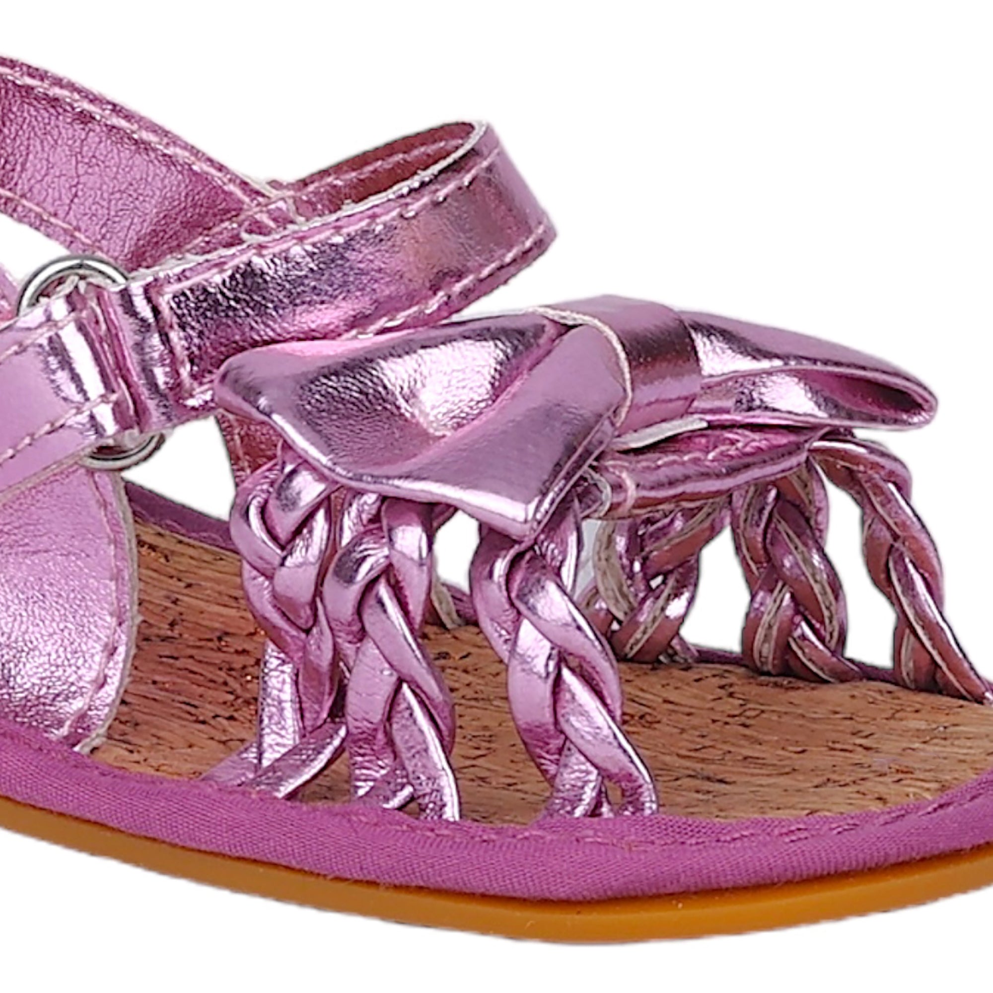 Baby Moo Partywear Patent Leather Bow Velcro Strap Anti-Skid Sandals - Purple, Metallic