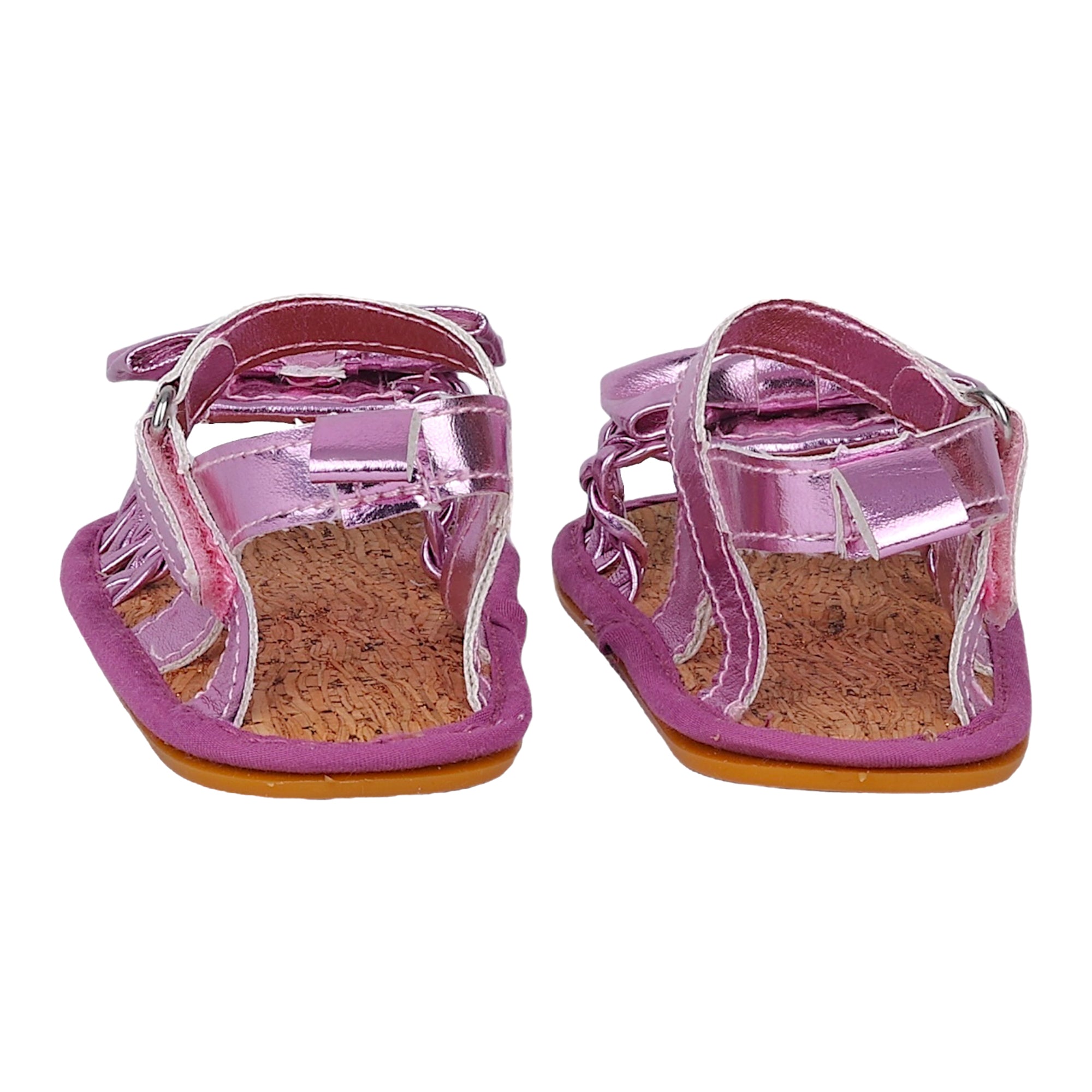 Baby Moo Partywear Patent Leather Bow Velcro Strap Anti-Skid Sandals - Purple, Metallic