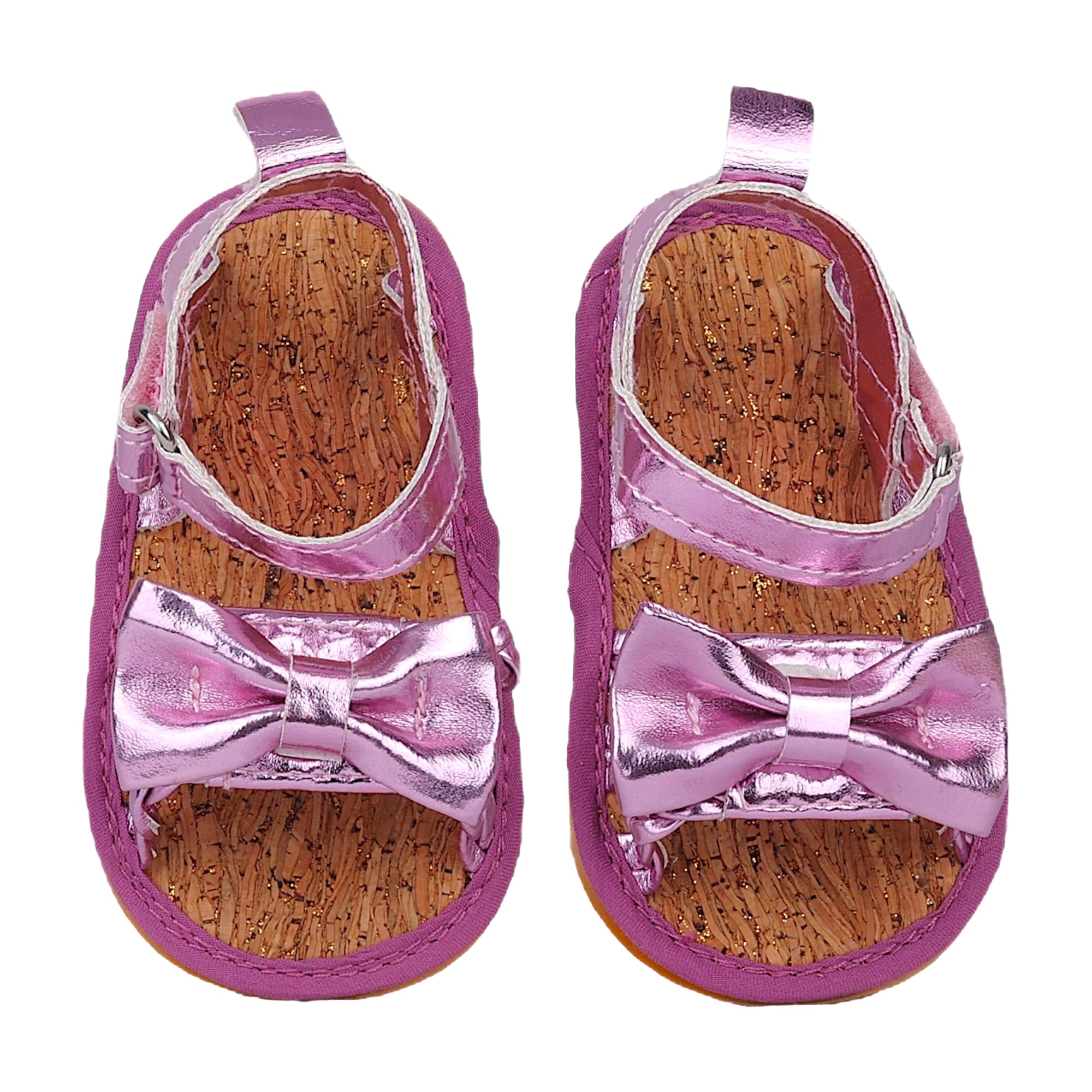 Baby Moo Partywear Patent Leather Bow Velcro Strap Anti-Skid Sandals - Purple, Metallic