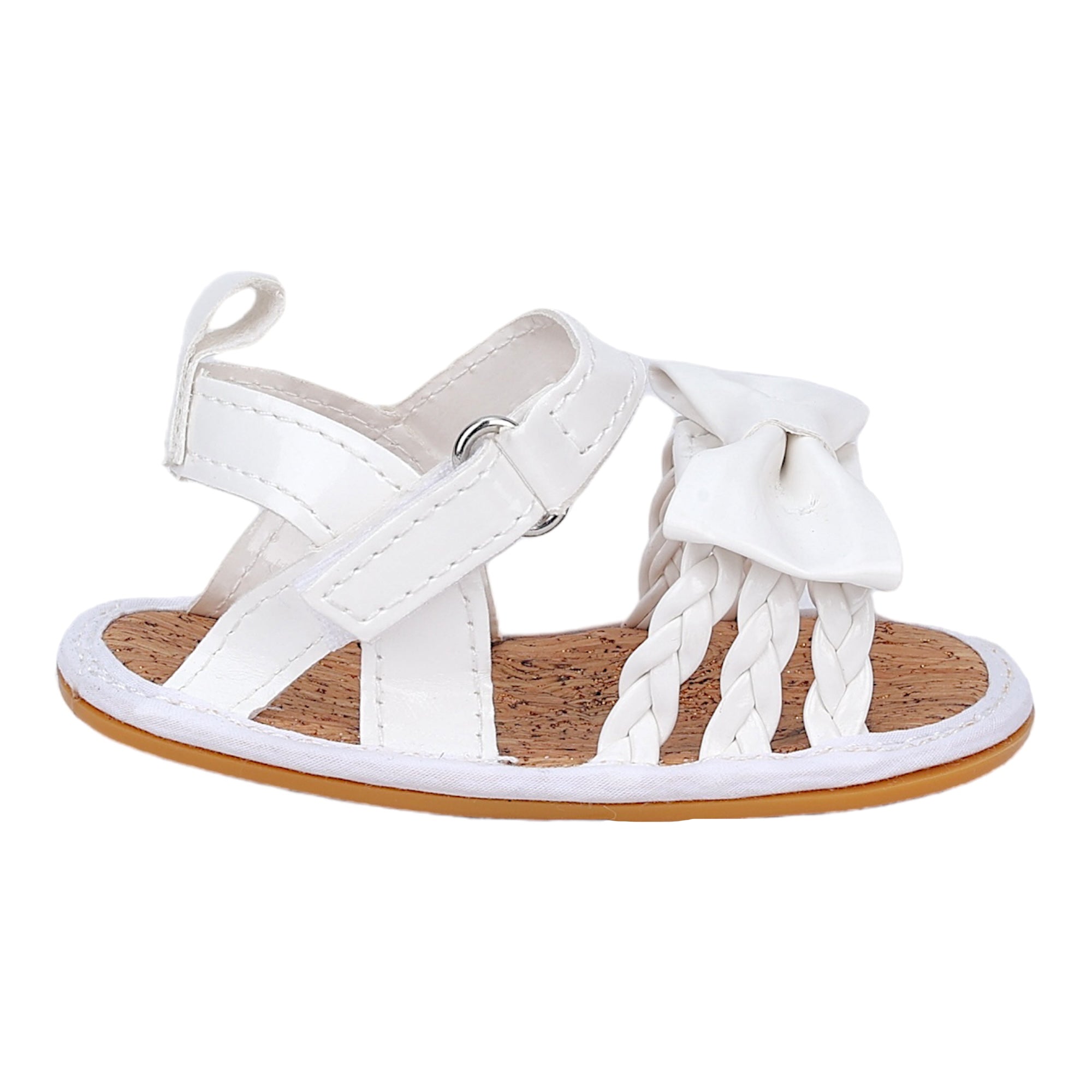 Baby Moo Partywear Patent Leather Bow Velcro Strap Anti-Skid Sandals - White