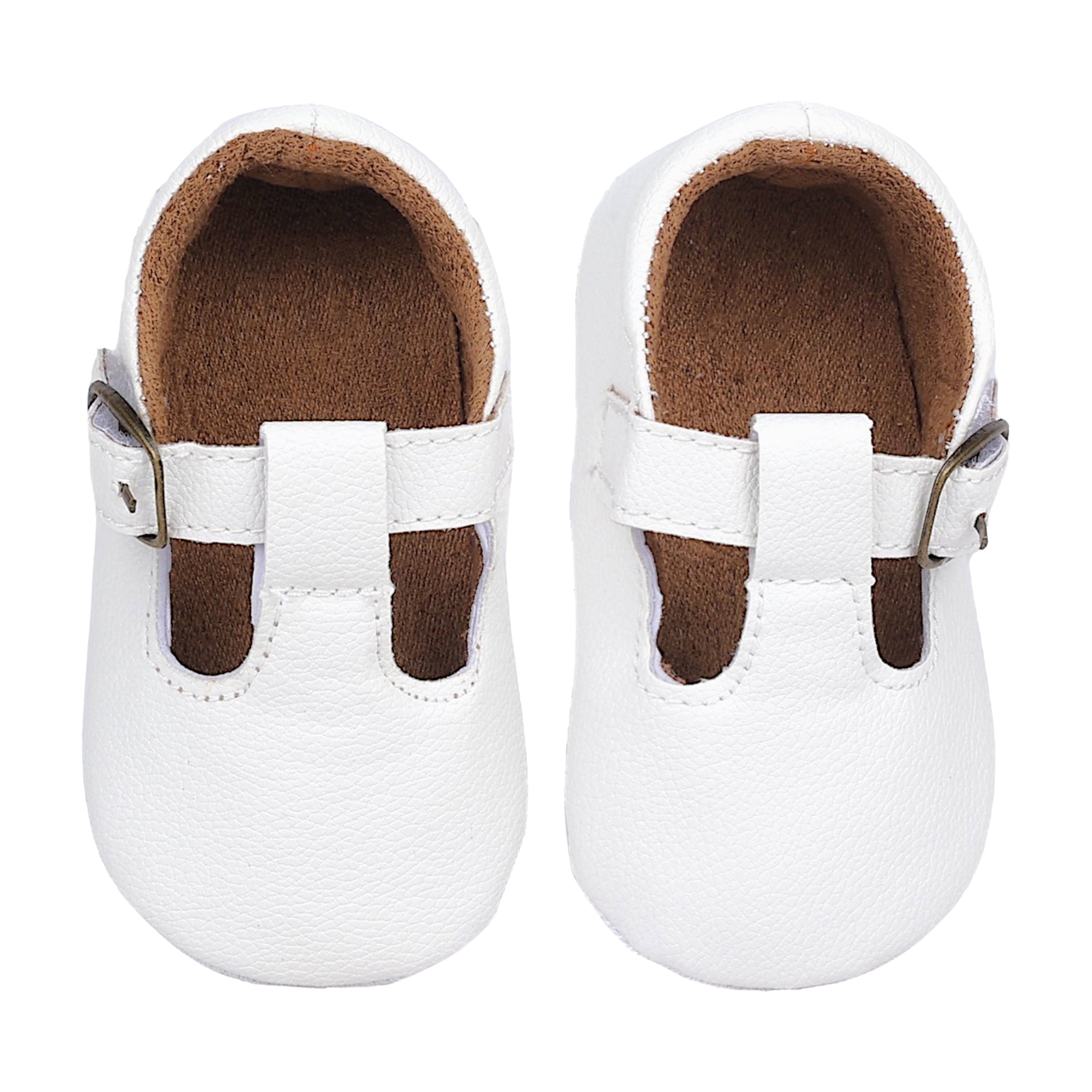 Baby Moo Textured Leather T-Strap Velcro Buckle Anti-Skid Ballerina Pram Shoes - White