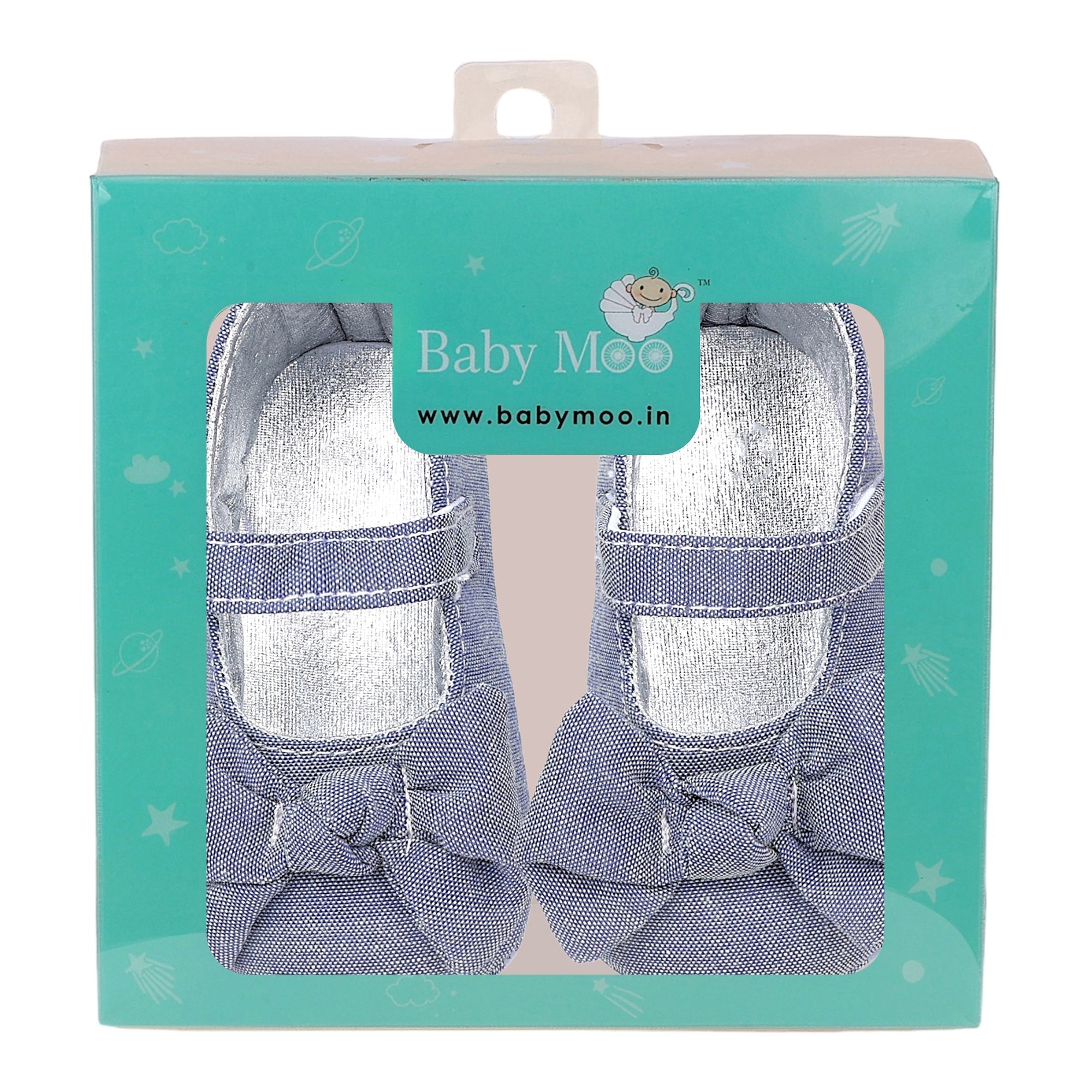 Baby Moo Pretty Bow Knot Velcro Strap Anti-Skid Ballerina Booties - Grey