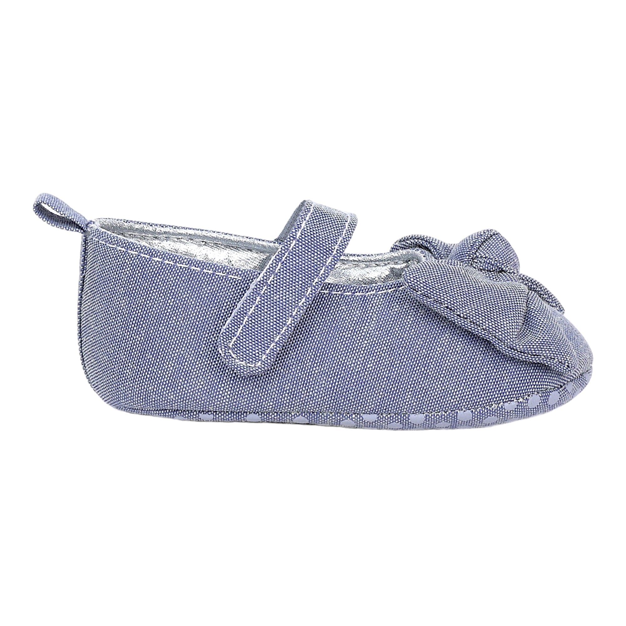 Baby Moo Pretty Bow Knot Velcro Strap Anti-Skid Ballerina Booties - Grey