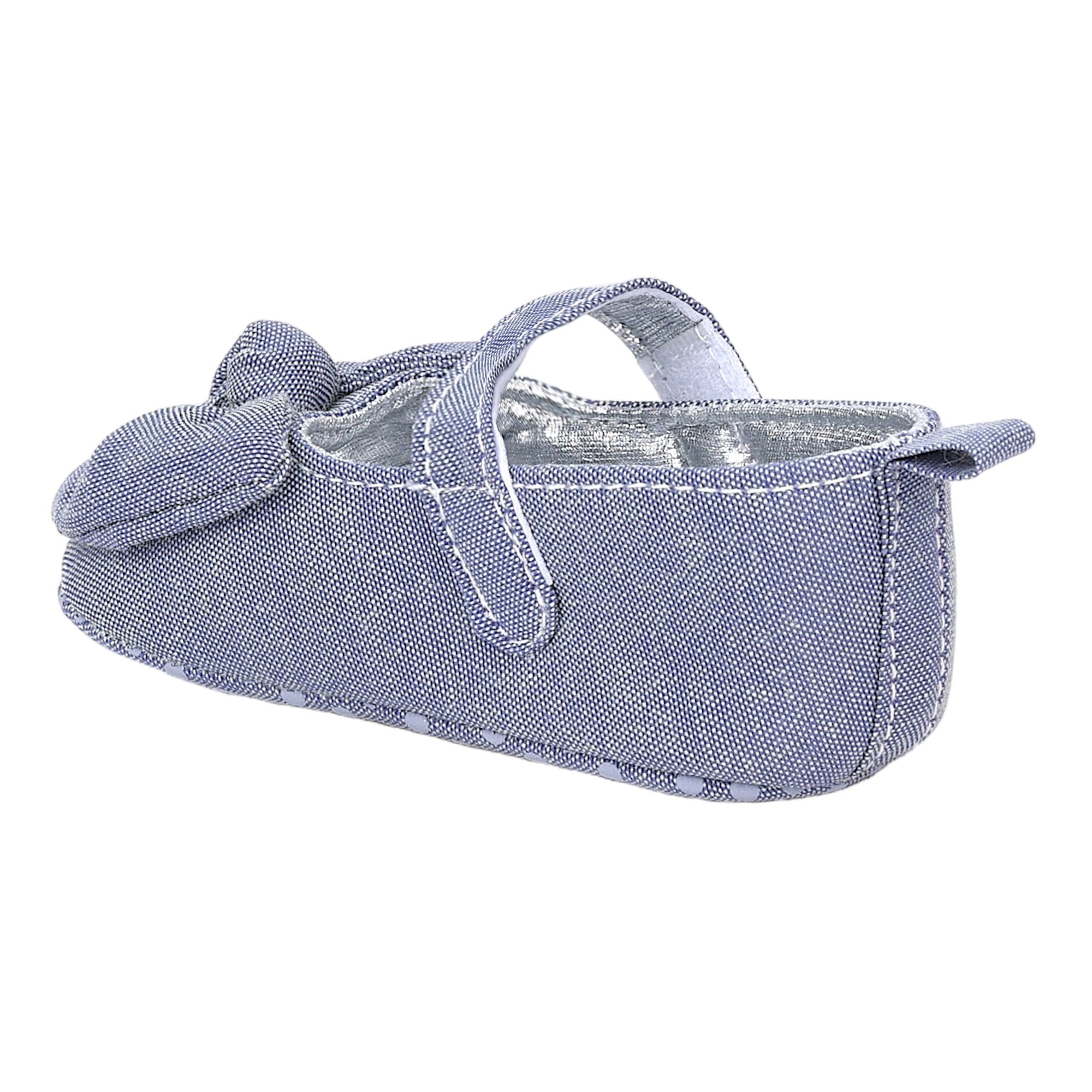 Baby Moo Pretty Bow Knot Velcro Strap Anti-Skid Ballerina Booties - Grey