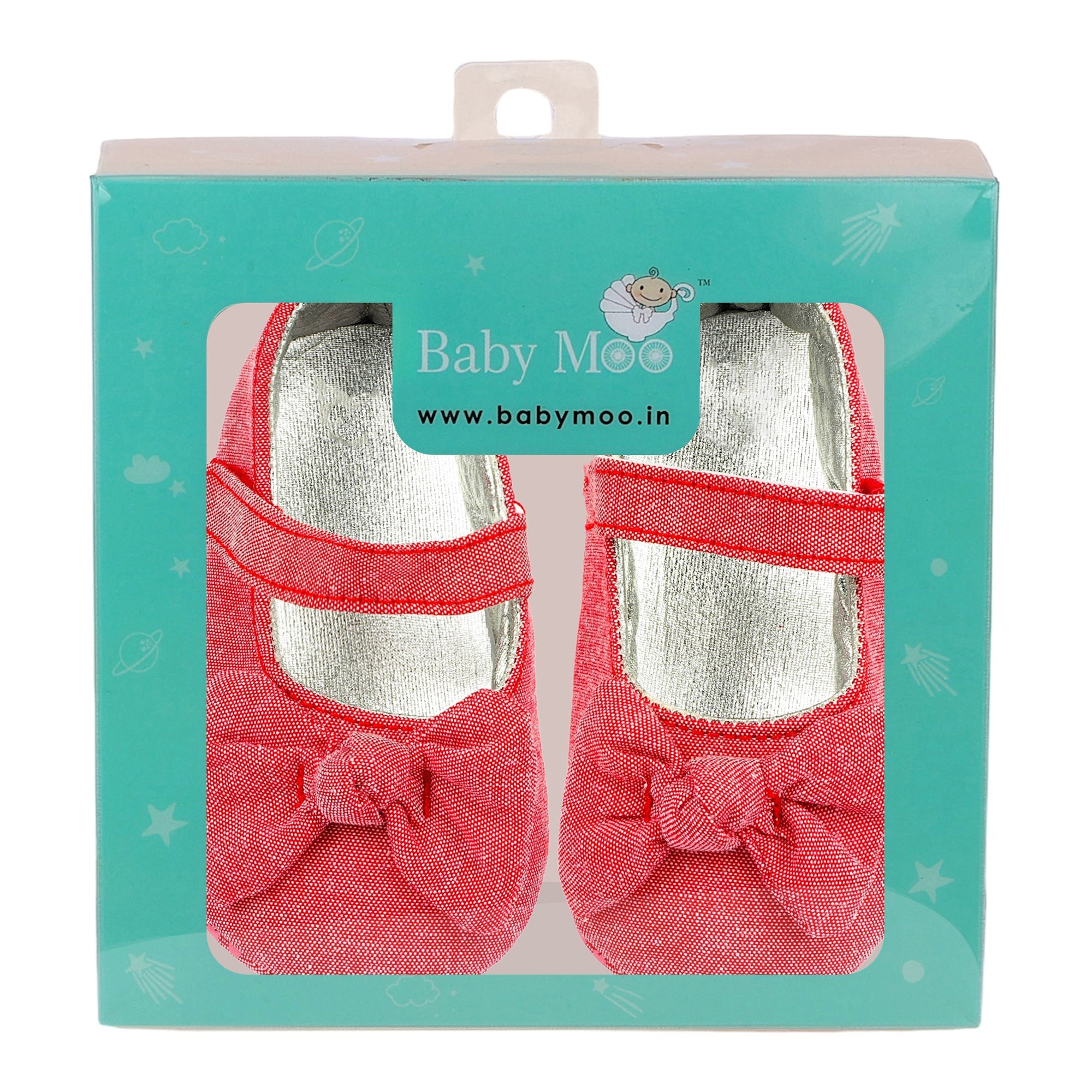 Baby Moo Pretty Bow Knot Velcro Strap Anti-Skid Ballerina Booties - Pink