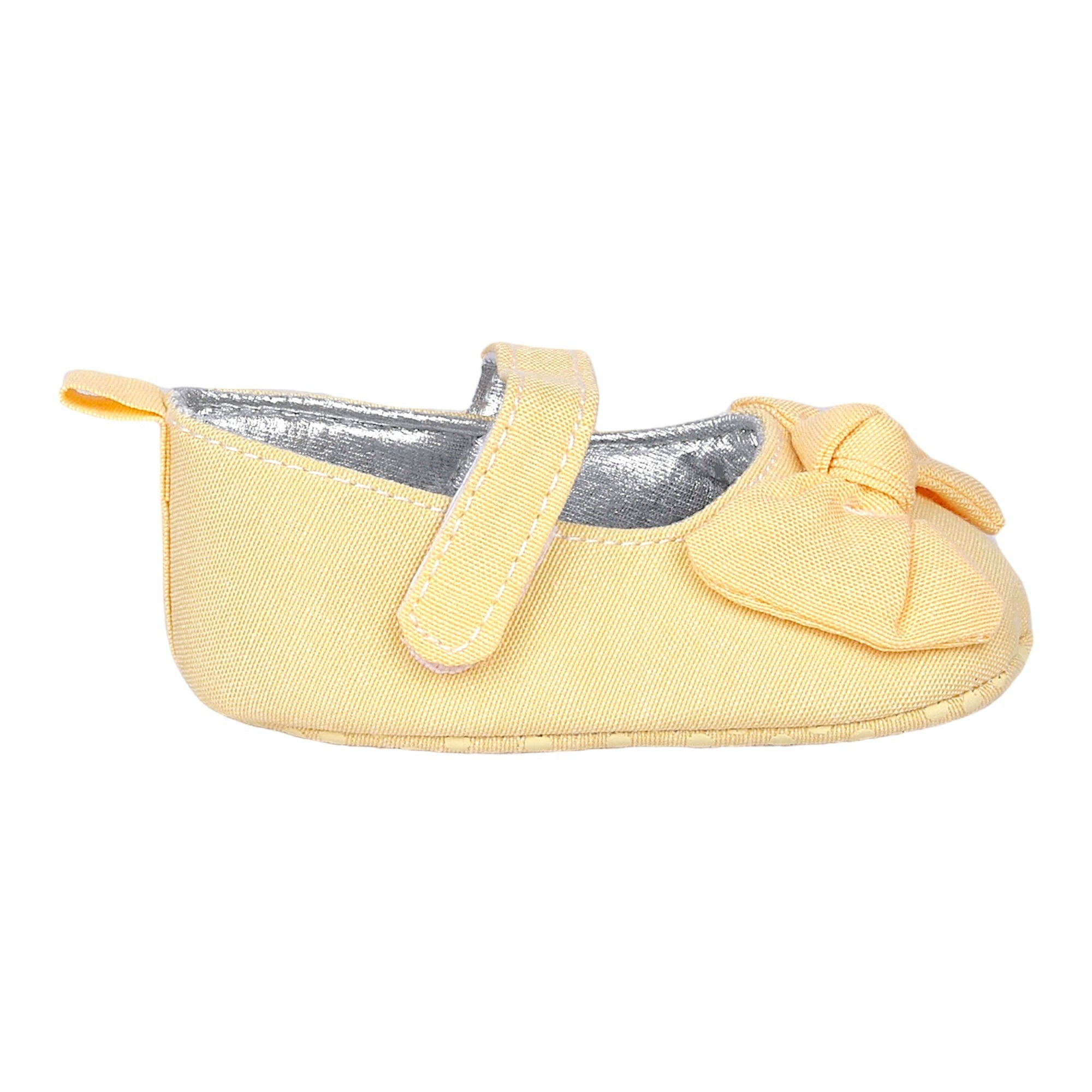 Baby Moo Pretty Bow Knot Velcro Strap Anti-Skid Ballerina Booties - Yellow