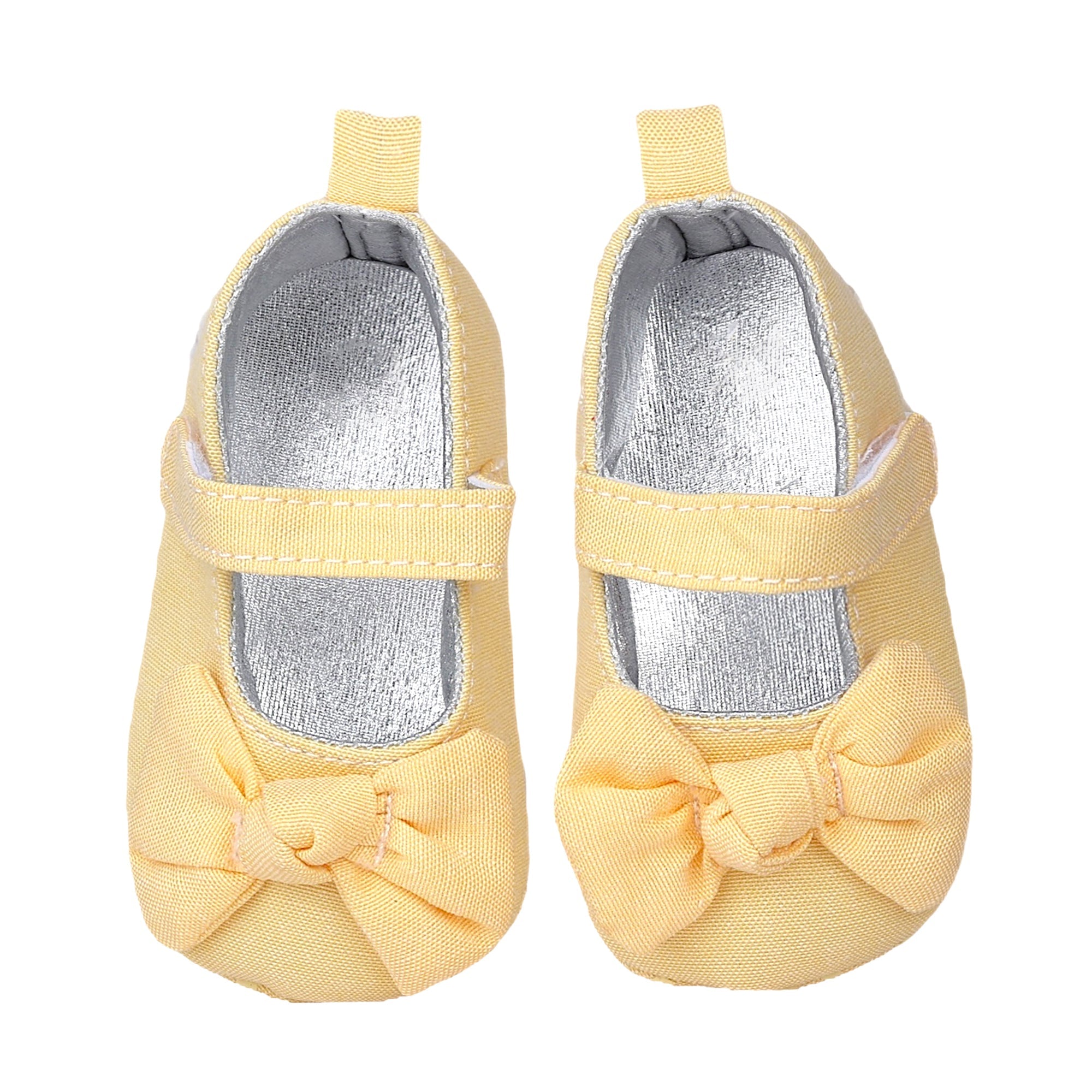 Baby Moo Pretty Bow Knot Velcro Strap Anti-Skid Ballerina Booties - Yellow