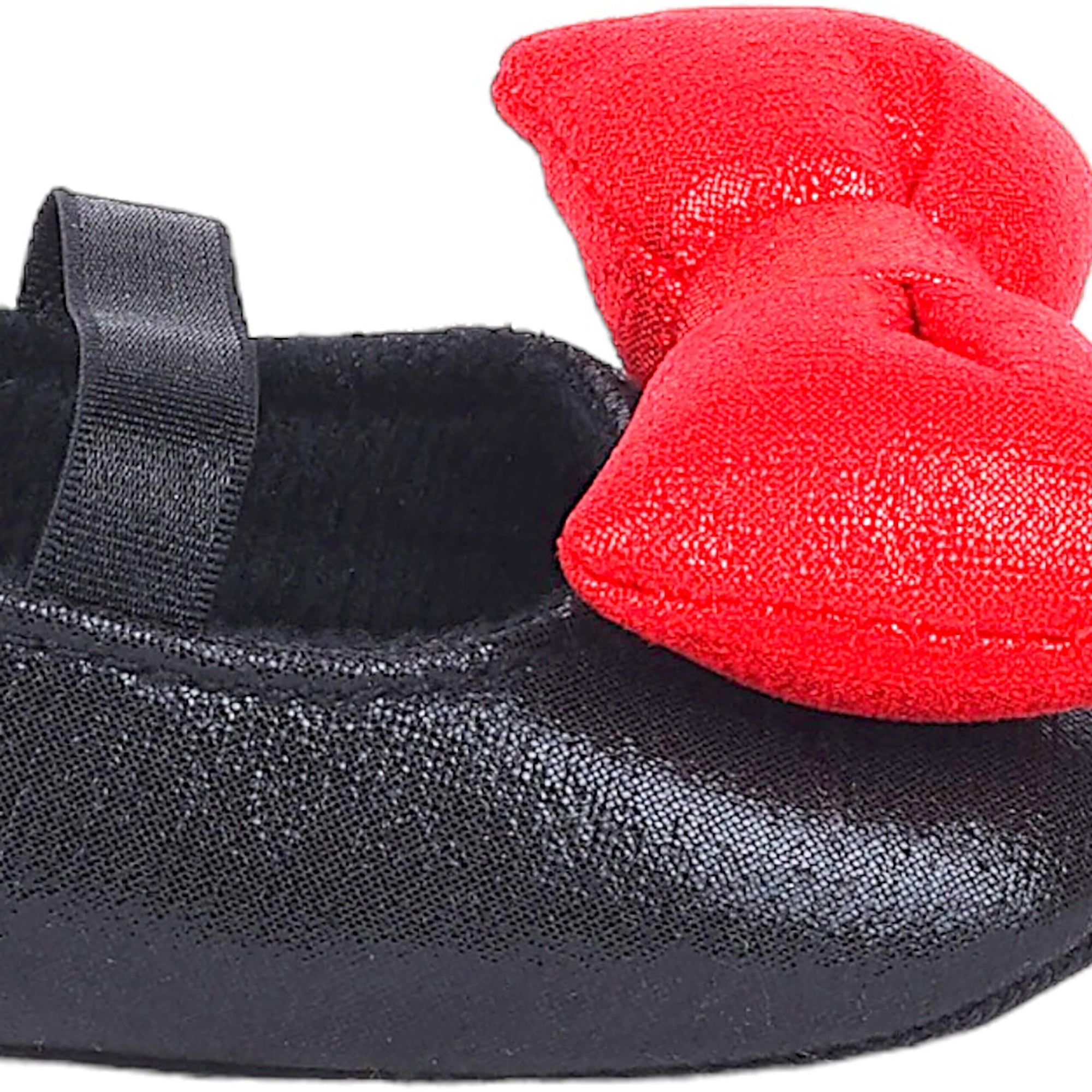 Baby Moo Partywear Shiny Bow Elastic Strap Anti-Skid Ballerina Booties - Black