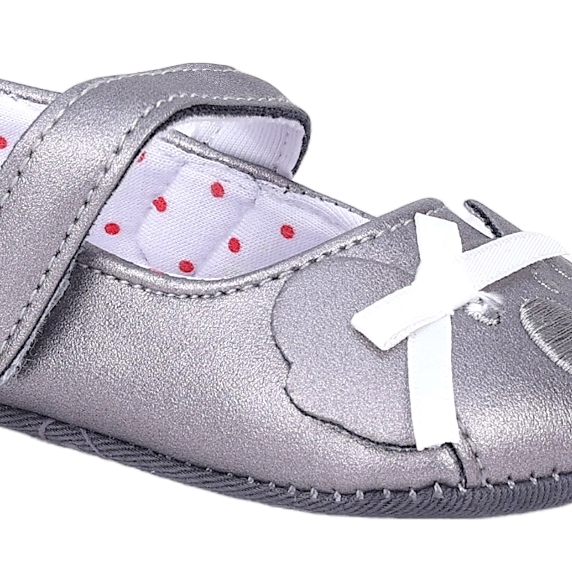 Baby Moo Koala Bow Applique Velcro Strap Anti-Skid Ballerina Booties - Grey