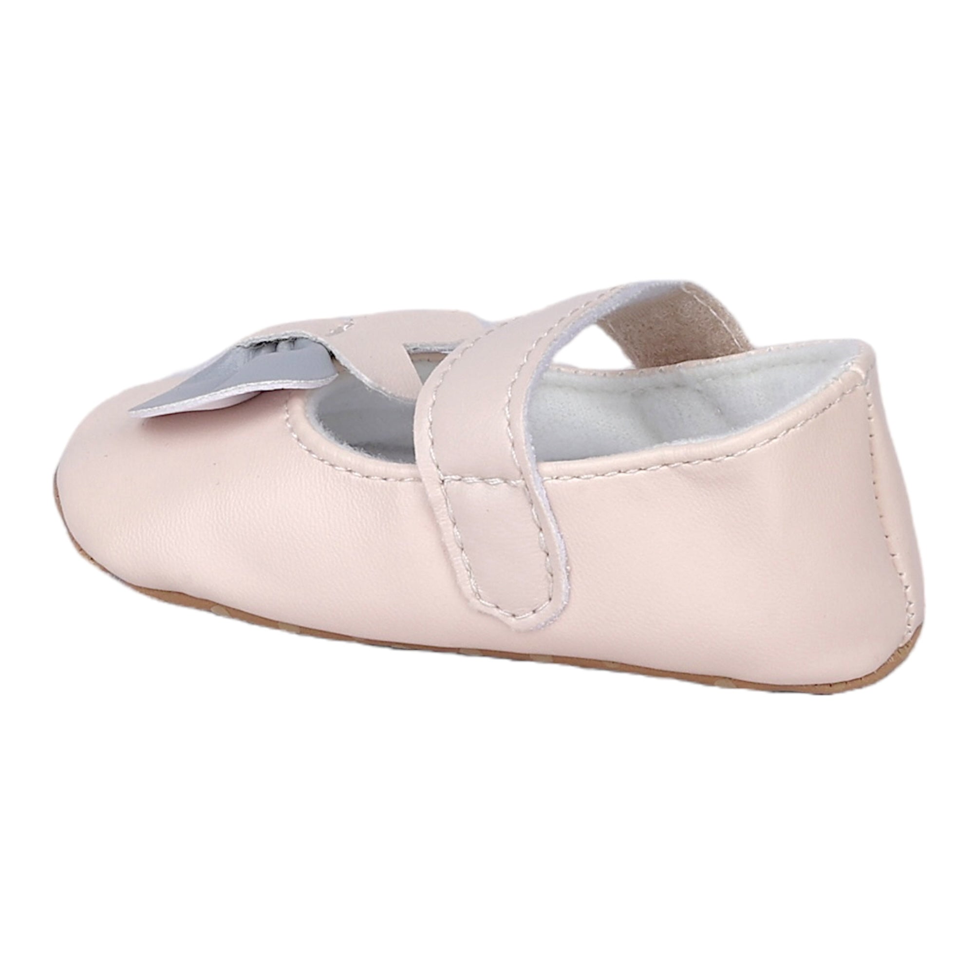 Baby Moo Vegan Leather Bow Velcro Strap Anti-Skid Ballerina Booties - Cream