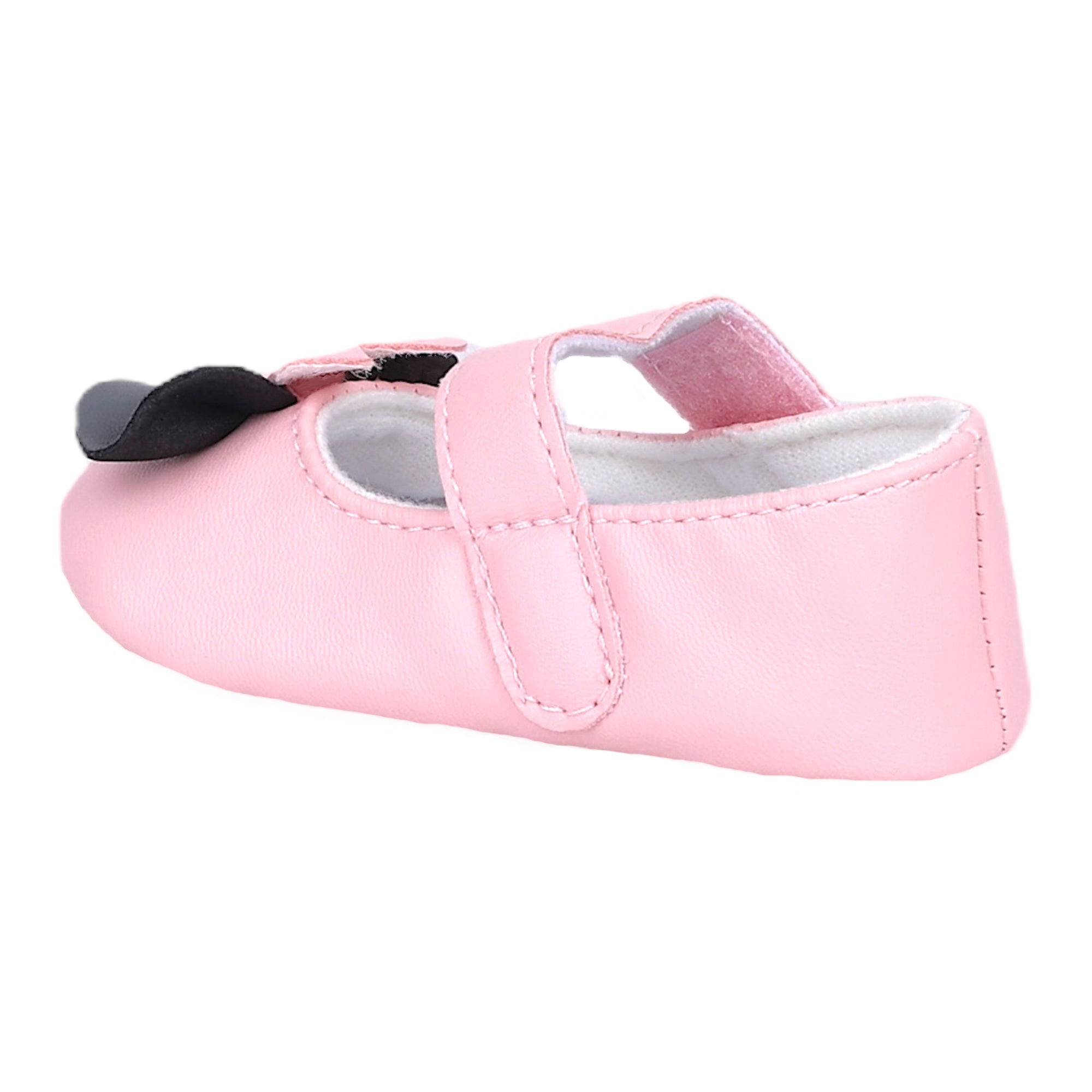 Baby Moo Vegan Leather Bow Velcro Strap Anti-Skid Ballerina Booties - Pink