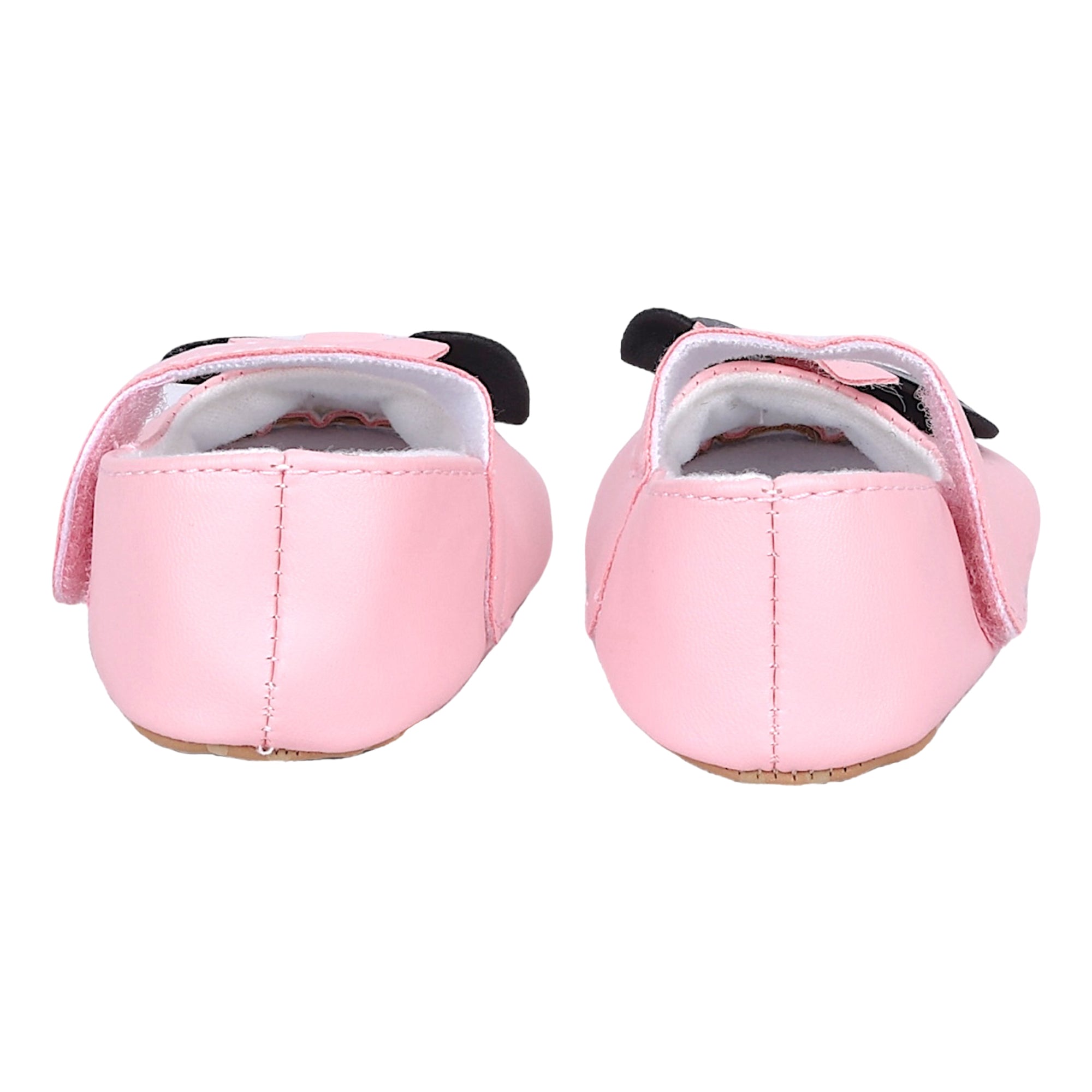 Baby Moo Vegan Leather Bow Velcro Strap Anti-Skid Ballerina Booties - Pink