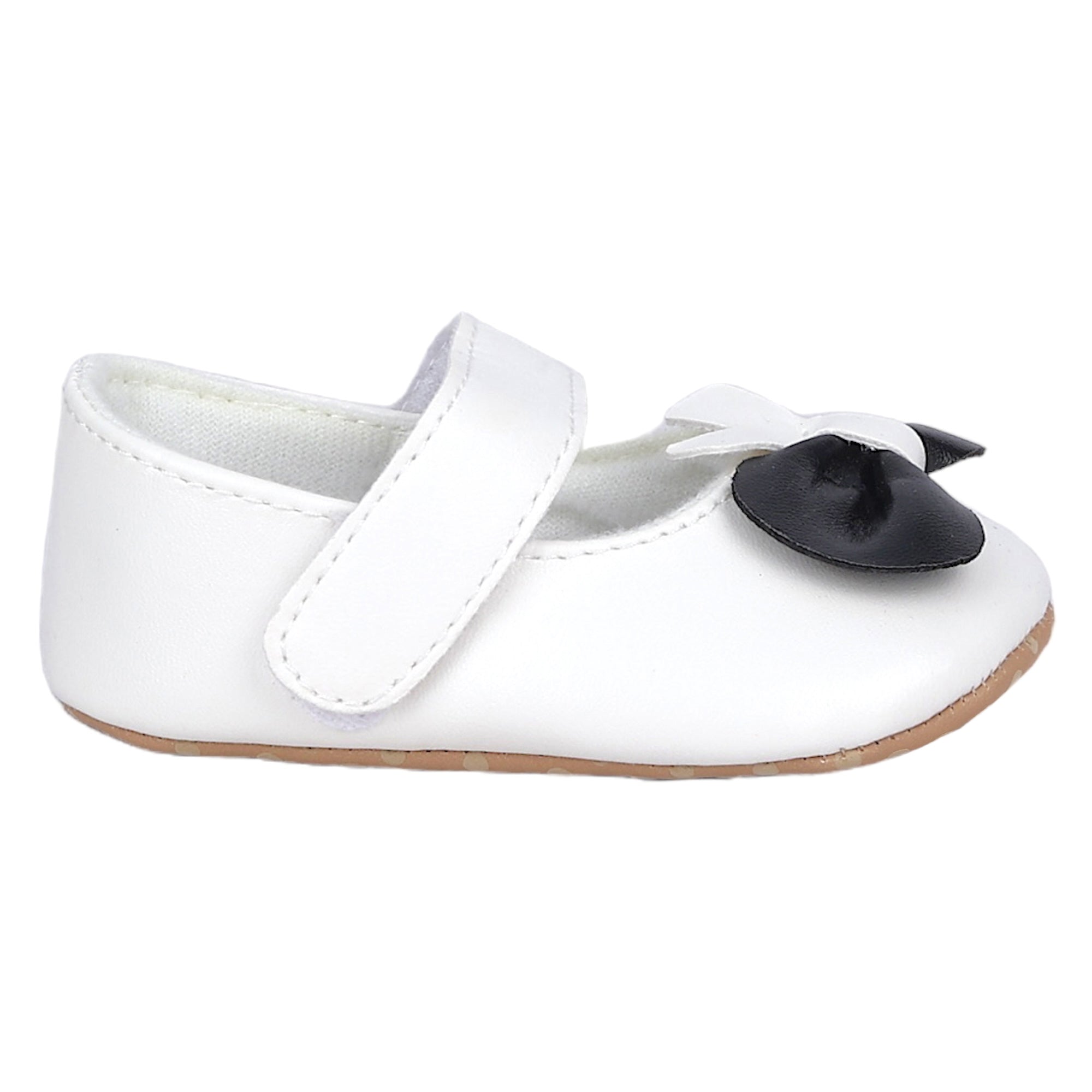 Baby Moo Vegan Leather Bow Velcro Strap Anti-Skid Ballerina Booties - White