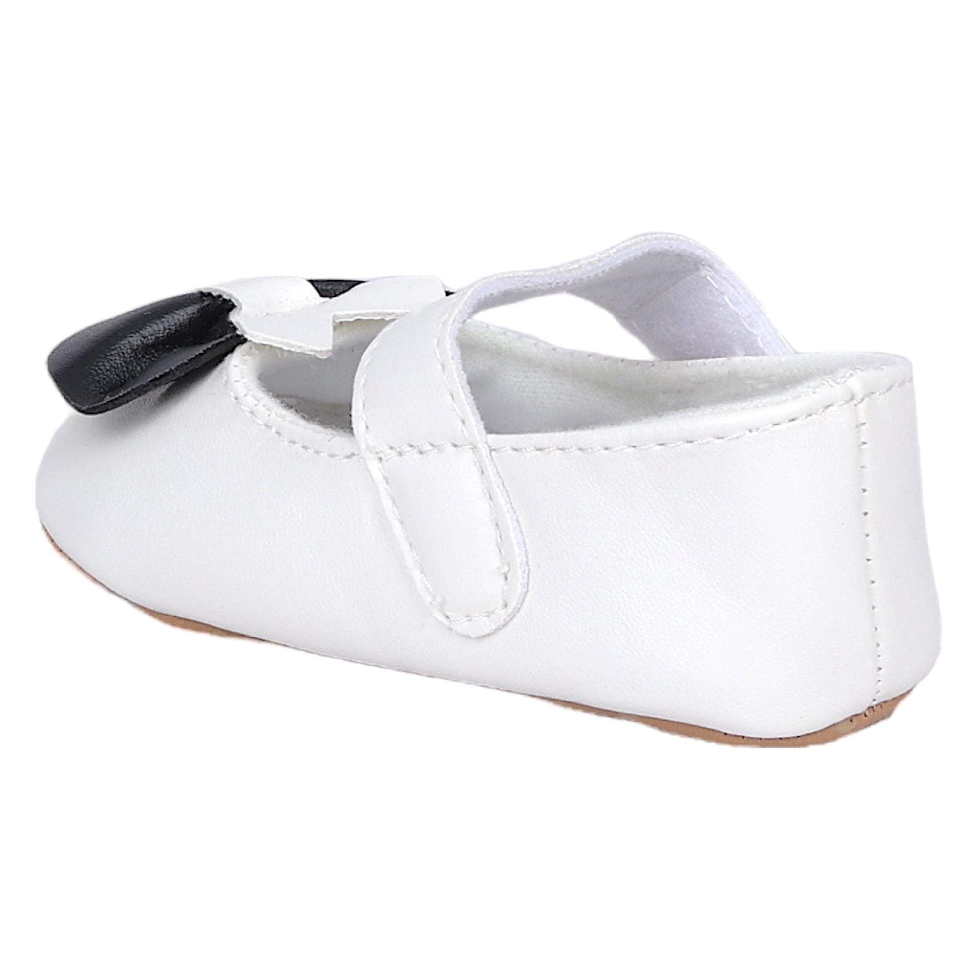 Baby Moo Vegan Leather Bow Velcro Strap Anti-Skid Ballerina Booties - White