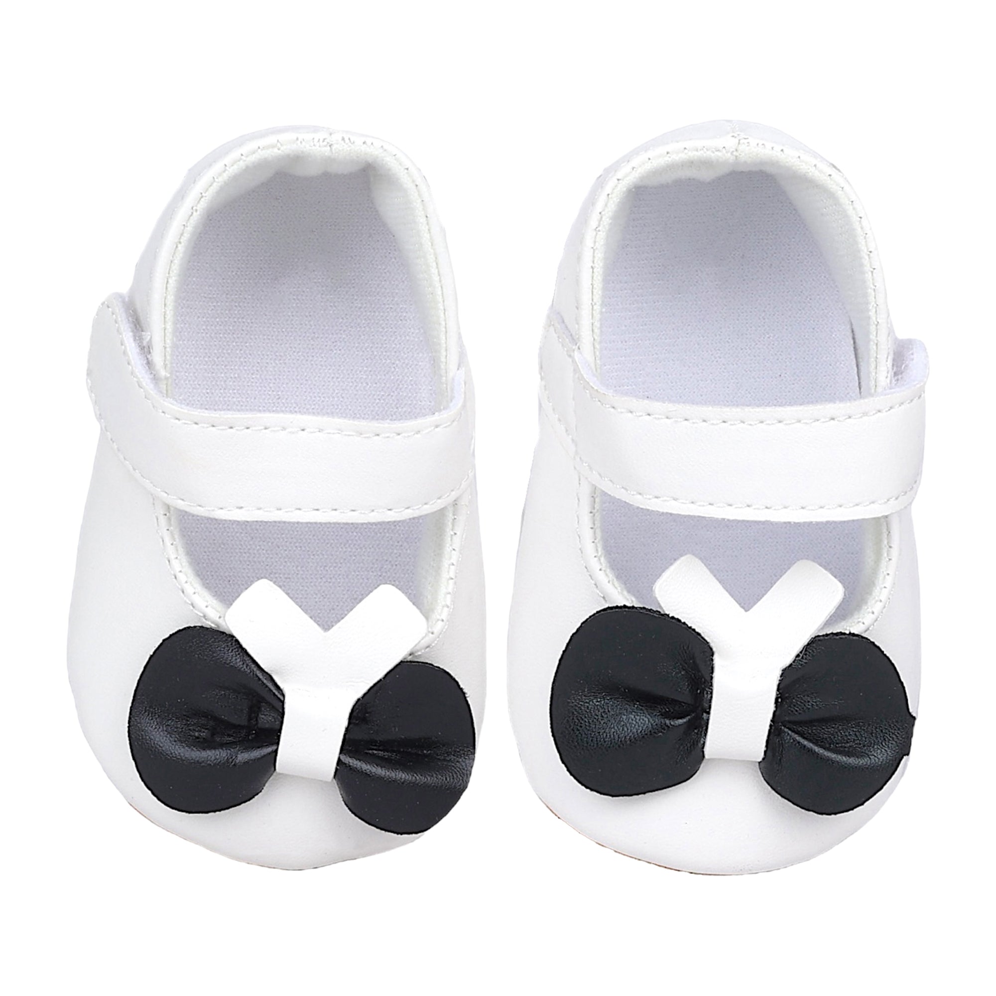 Baby Moo Vegan Leather Bow Velcro Strap Anti-Skid Ballerina Booties - White