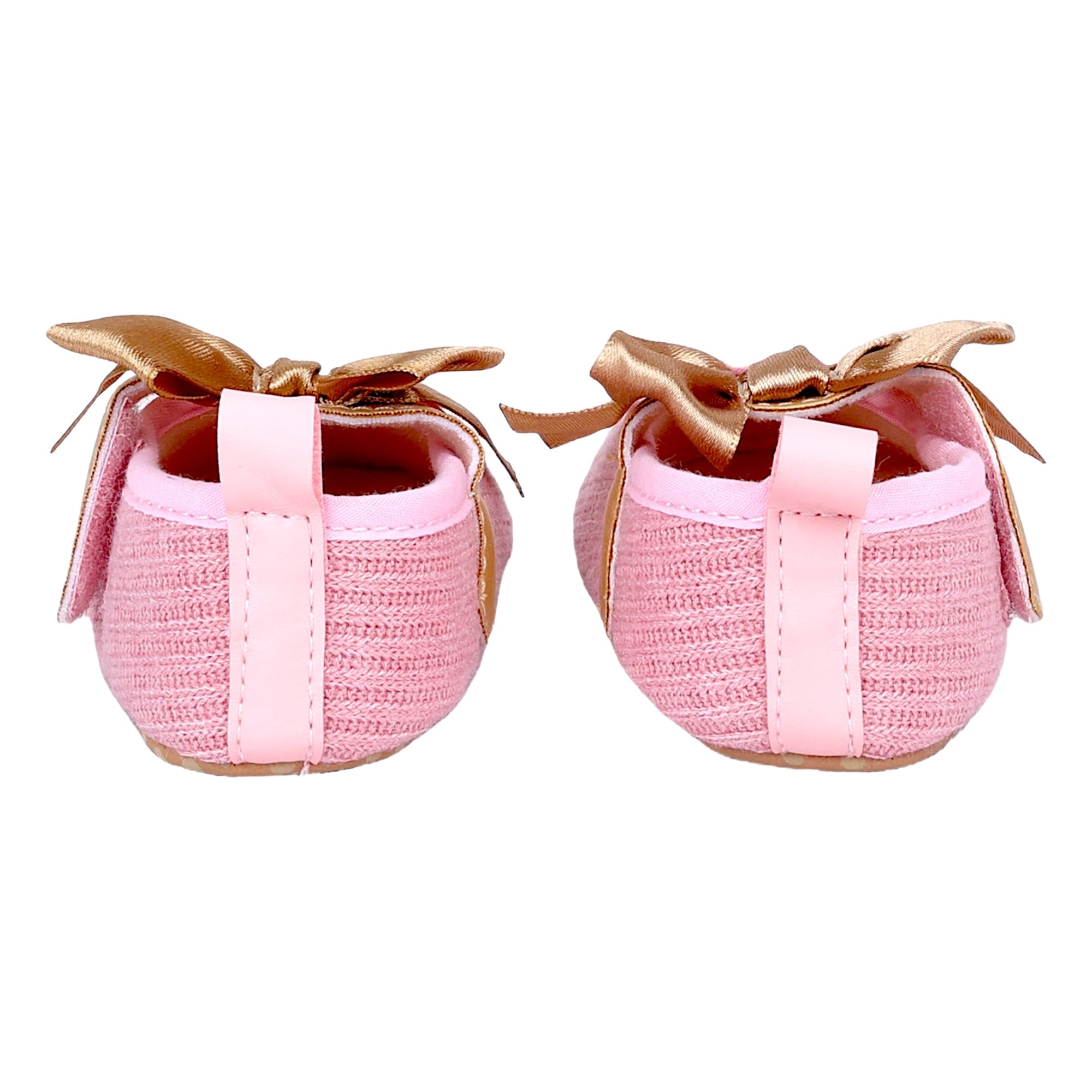 Baby Moo Bow Knot Velcro Strap Ribbed Anti-Skid Ballerina Booties - Pink