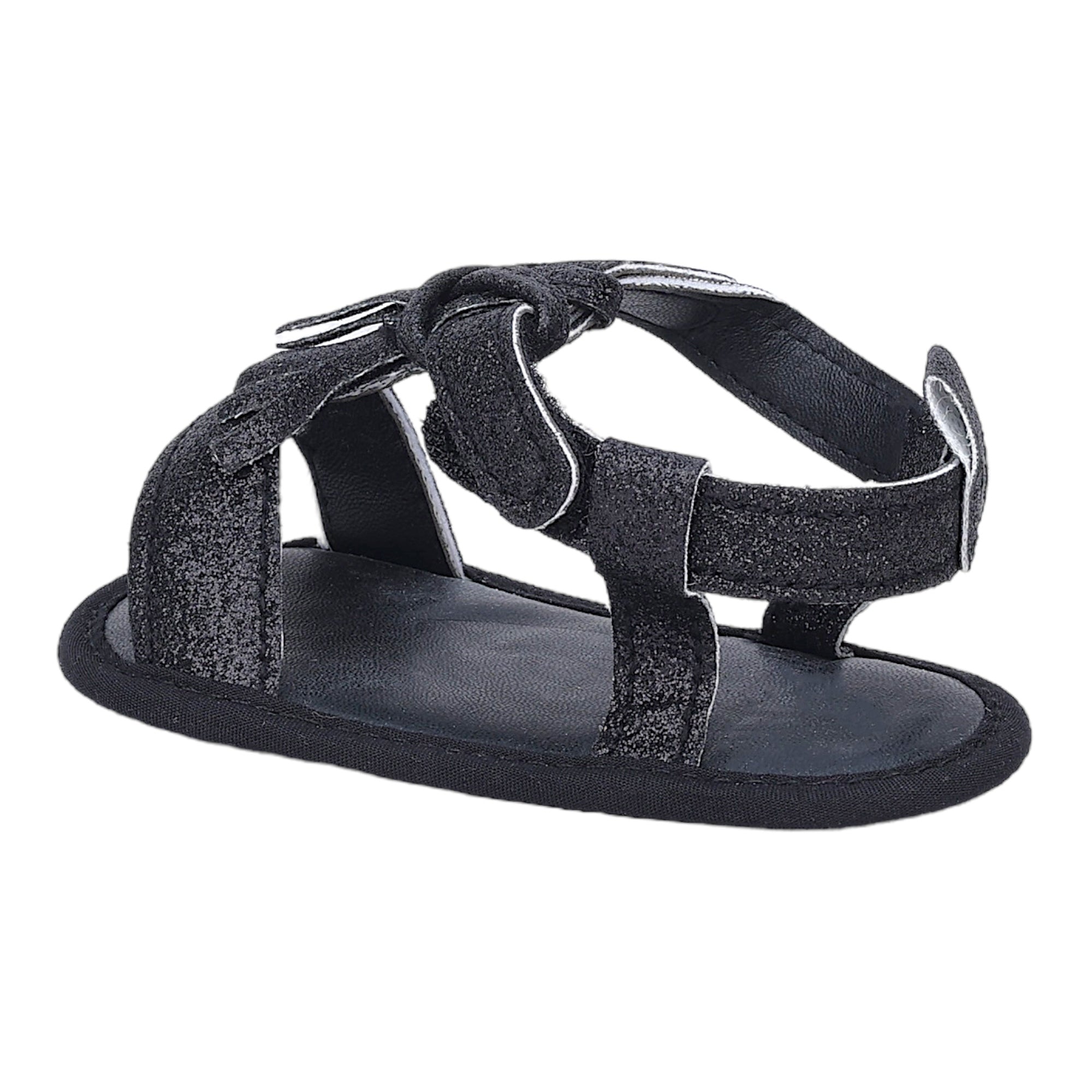 Baby Moo Stylish Tassel All Season Glitter Velcro Straps Anti-Skid Sandals - Black