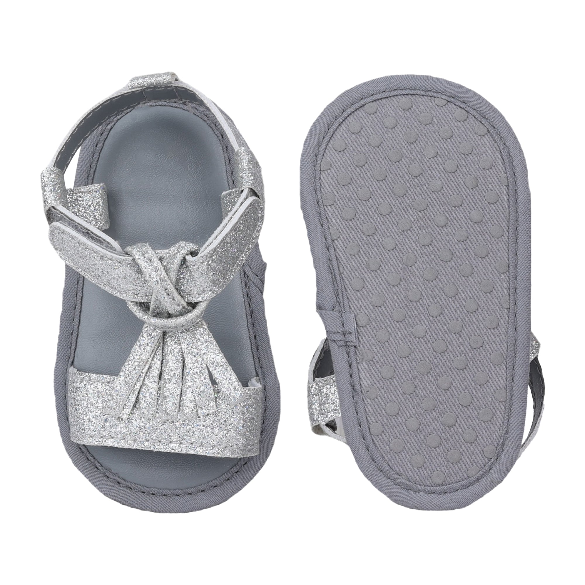 Baby Moo Stylish Tassel All Season Glitter Velcro Straps Anti-Skid Sandals - Silver