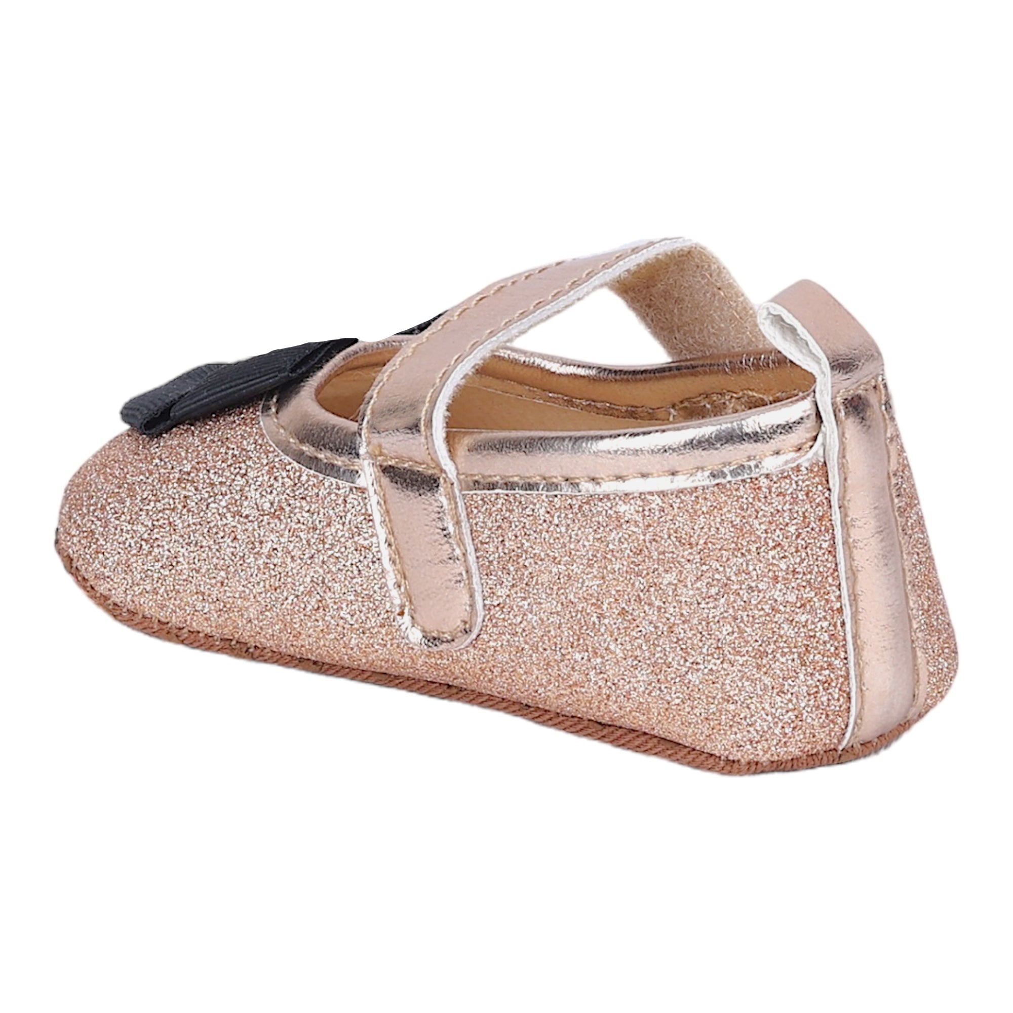 Baby Moo Golden Heart On Bow Glittery Anti-Skid Ballerina Booties - Gold