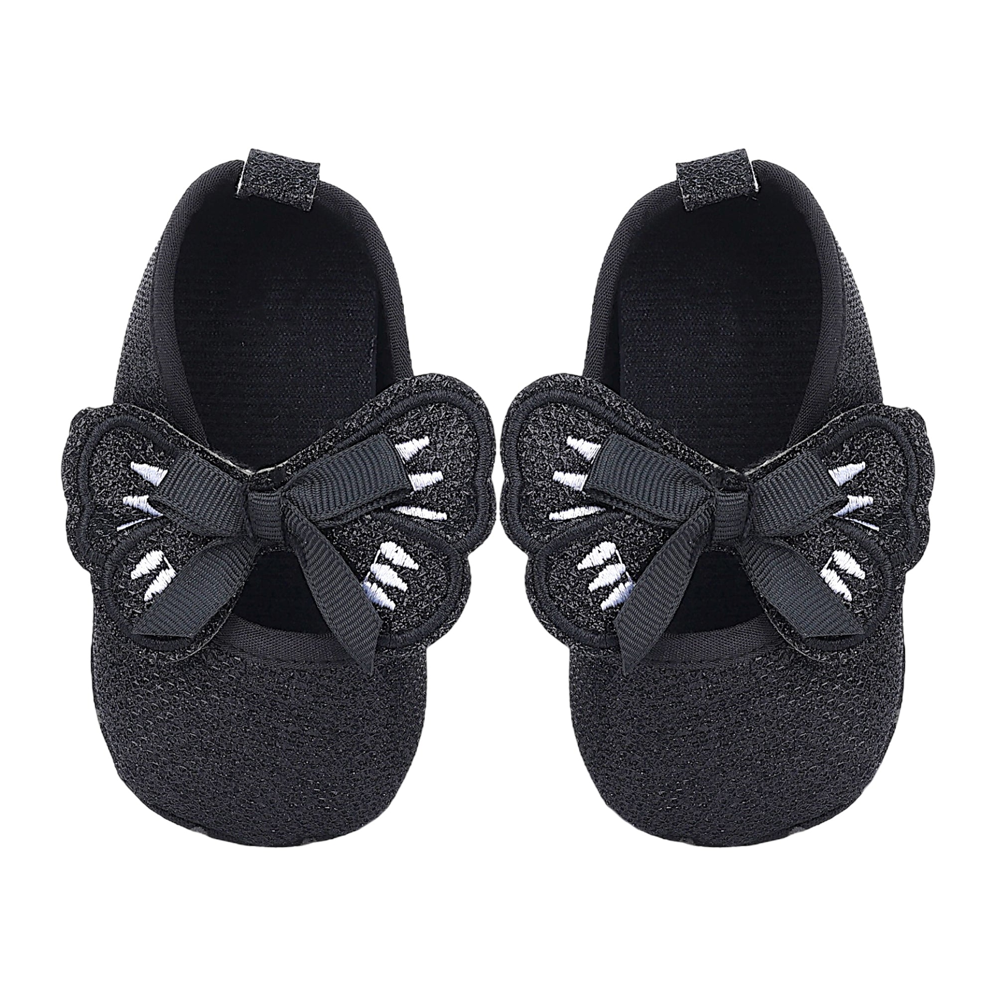 Baby Moo Butterfly Bow Shiny Party Anti-Skid Ballerina Booties - Black