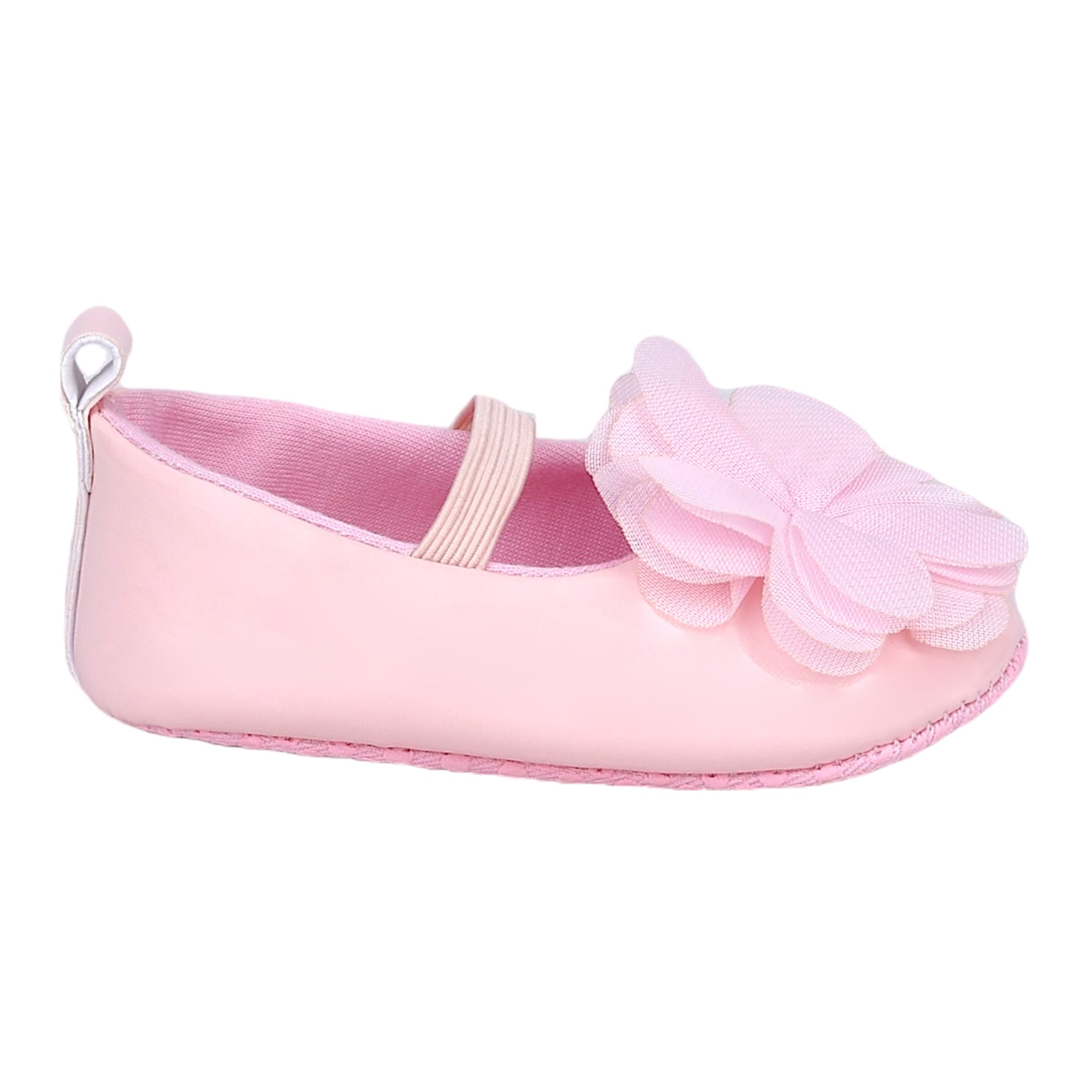 Baby Moo Embellished Flower Patent Leather Slip-On Anti-Skid Ballerina Booties - Pink