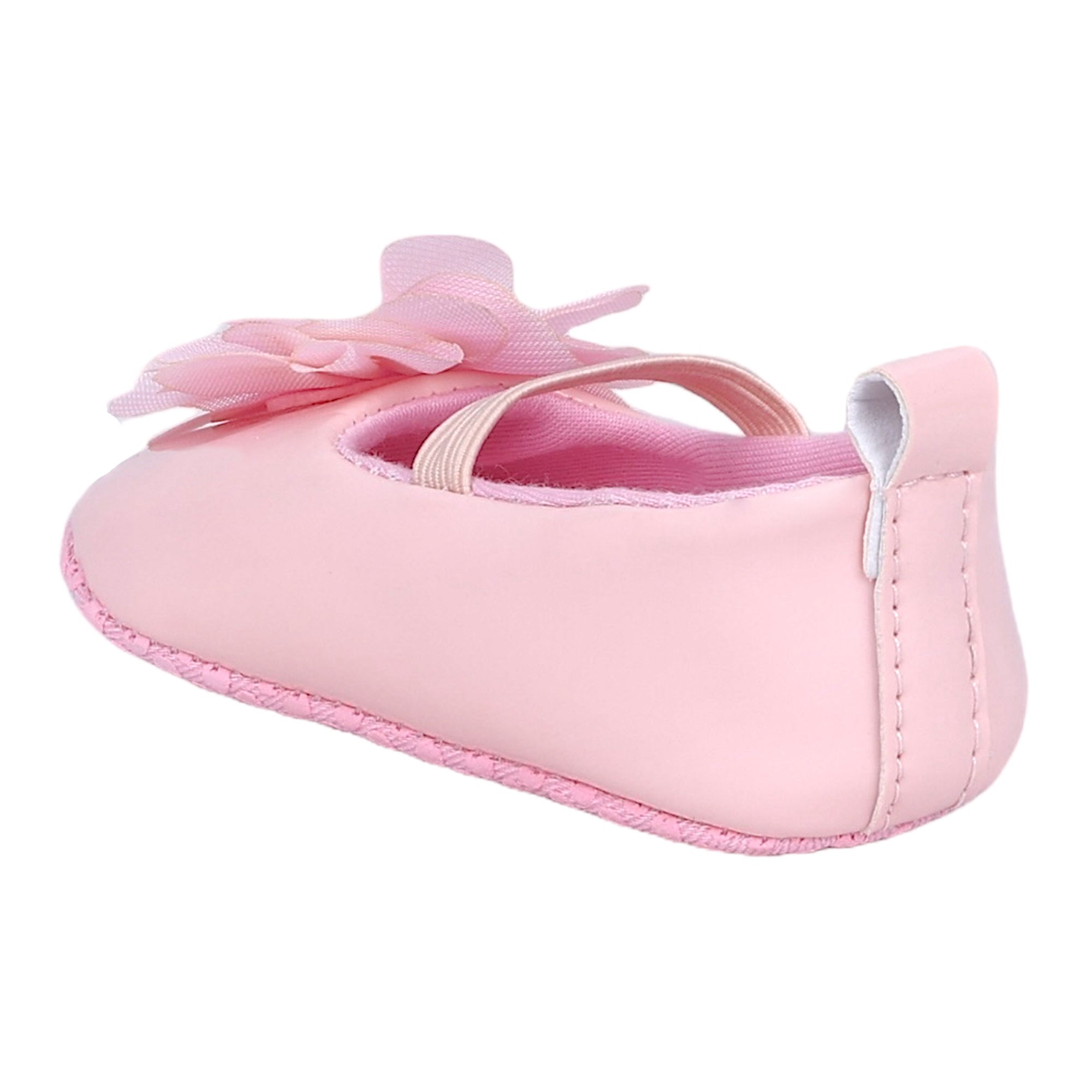 Baby Moo Embellished Flower Patent Leather Slip-On Anti-Skid Ballerina Booties - Pink