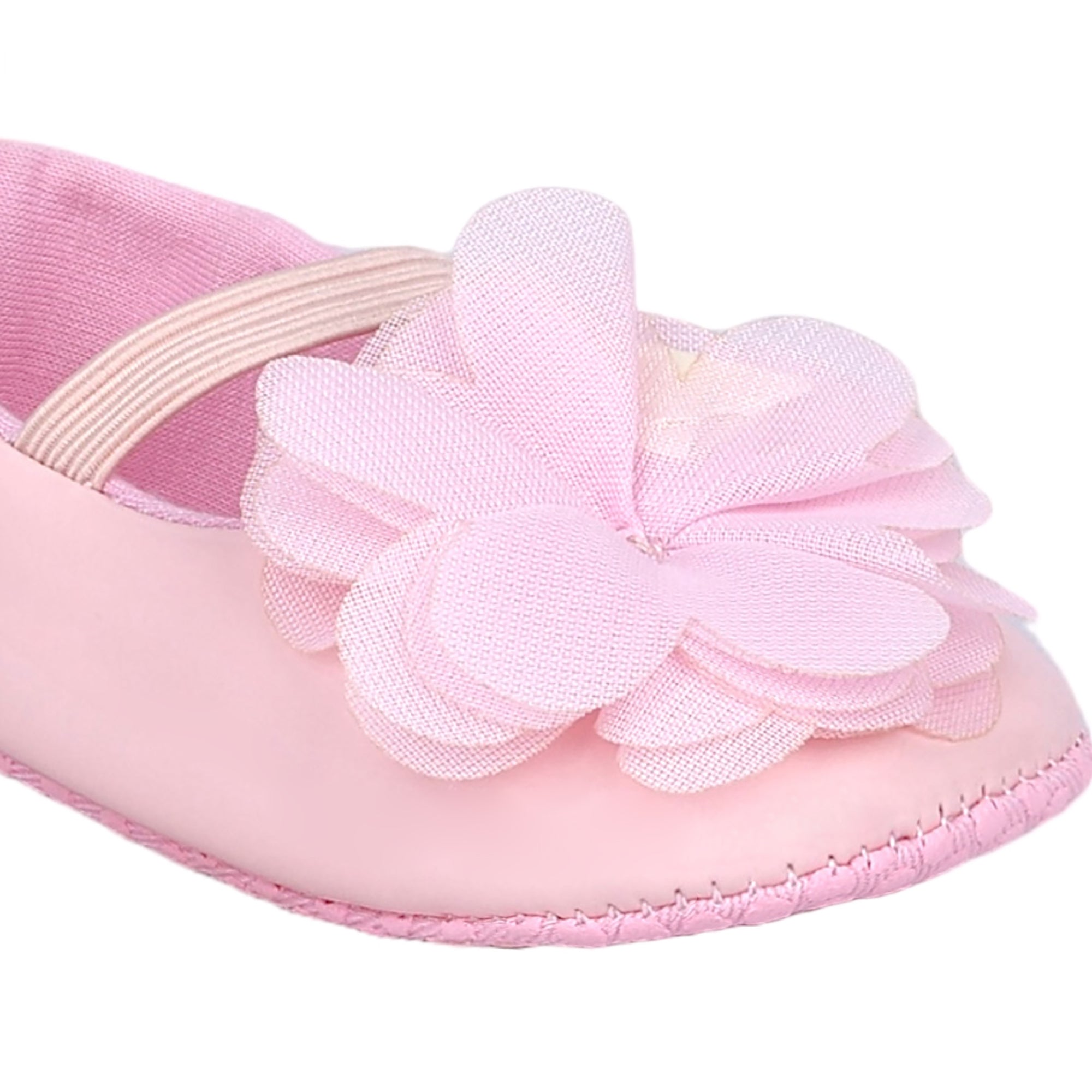 Baby Moo Embellished Flower Patent Leather Slip-On Anti-Skid Ballerina Booties - Pink