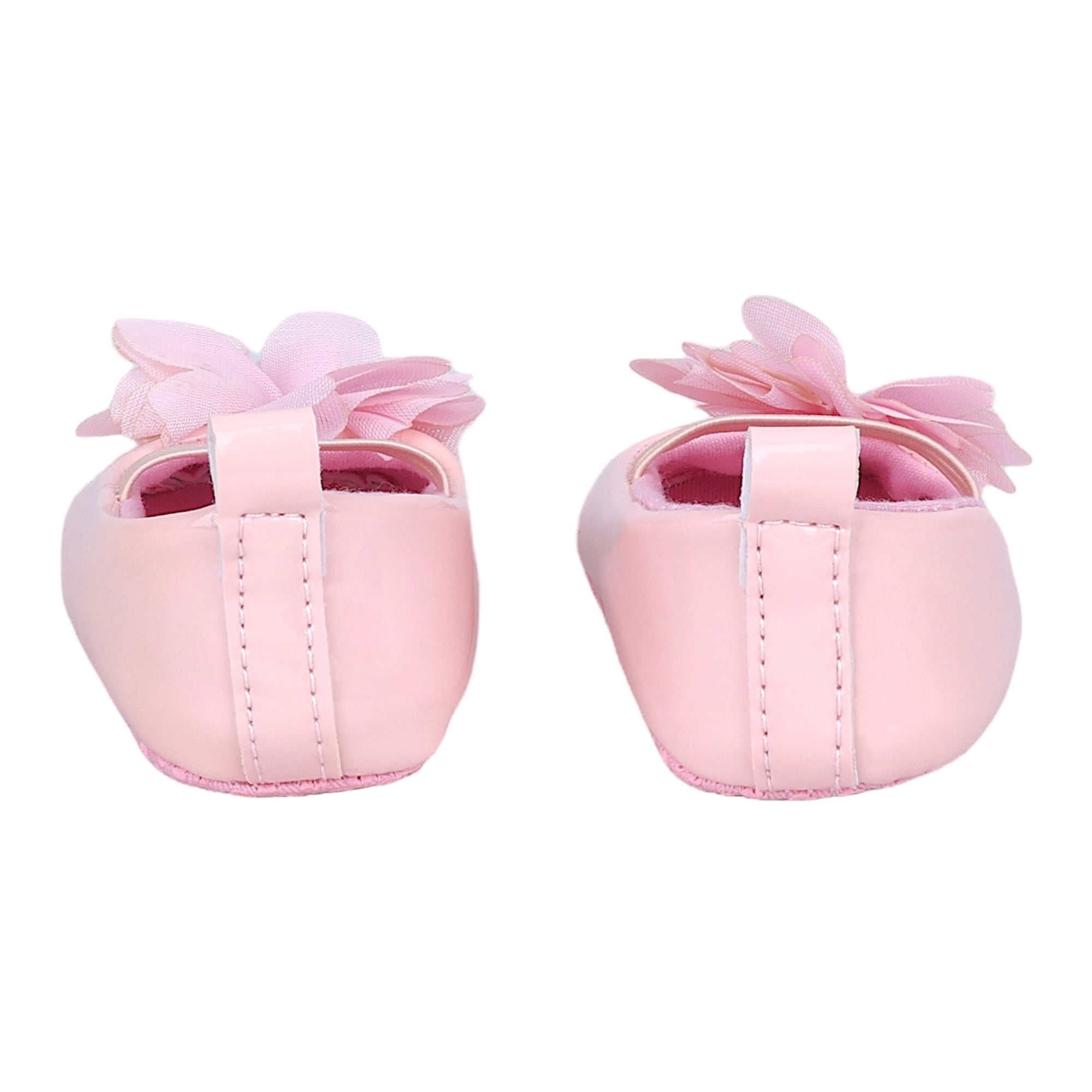 Baby Moo Embellished Flower Patent Leather Slip-On Anti-Skid Ballerina Booties - Pink