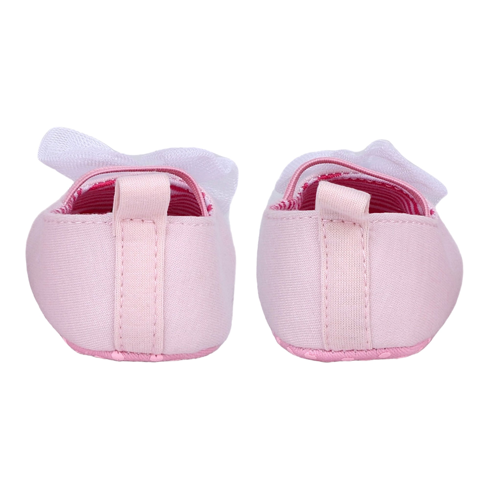 Baby Moo Tulle Bow Elastic Strap Slip-On Anti-Skid Ballerina Booties - Pink