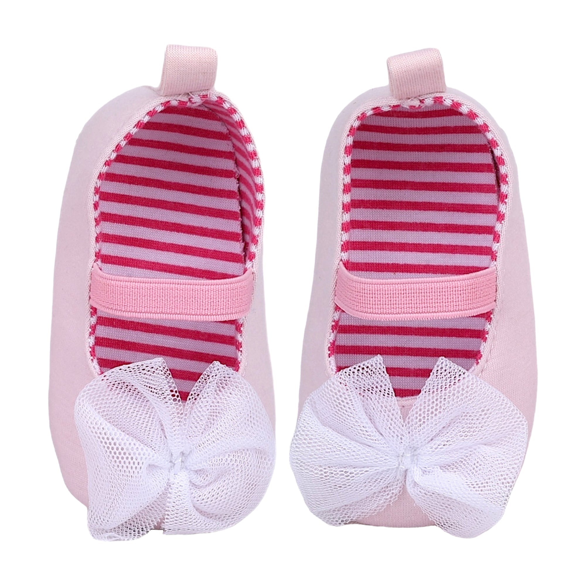 Baby Moo Tulle Bow Elastic Strap Slip-On Anti-Skid Ballerina Booties - Pink