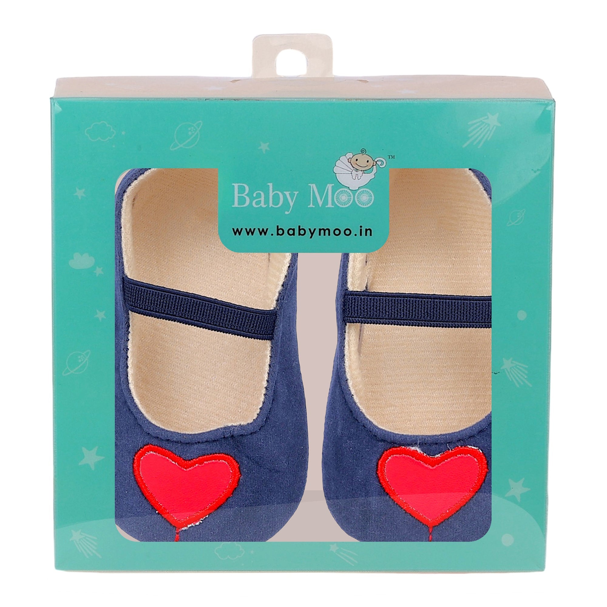 Baby Moo My Little Heart Anti-Skid Elastic Strap Ballerina Booties - Blue, Red