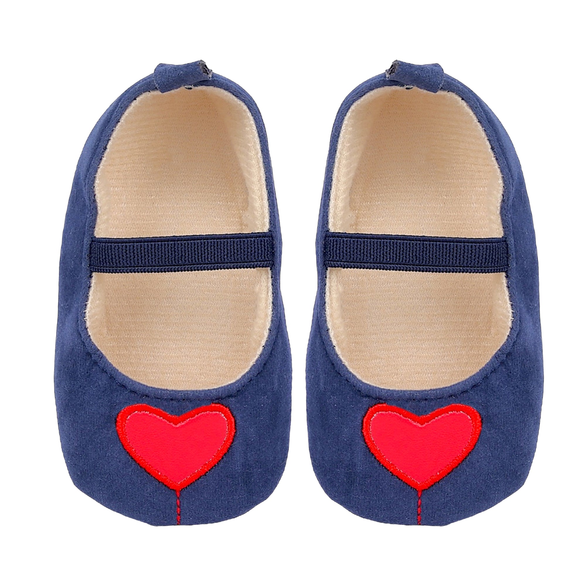 Baby Moo My Little Heart Anti-Skid Elastic Strap Ballerina Booties - Blue, Red