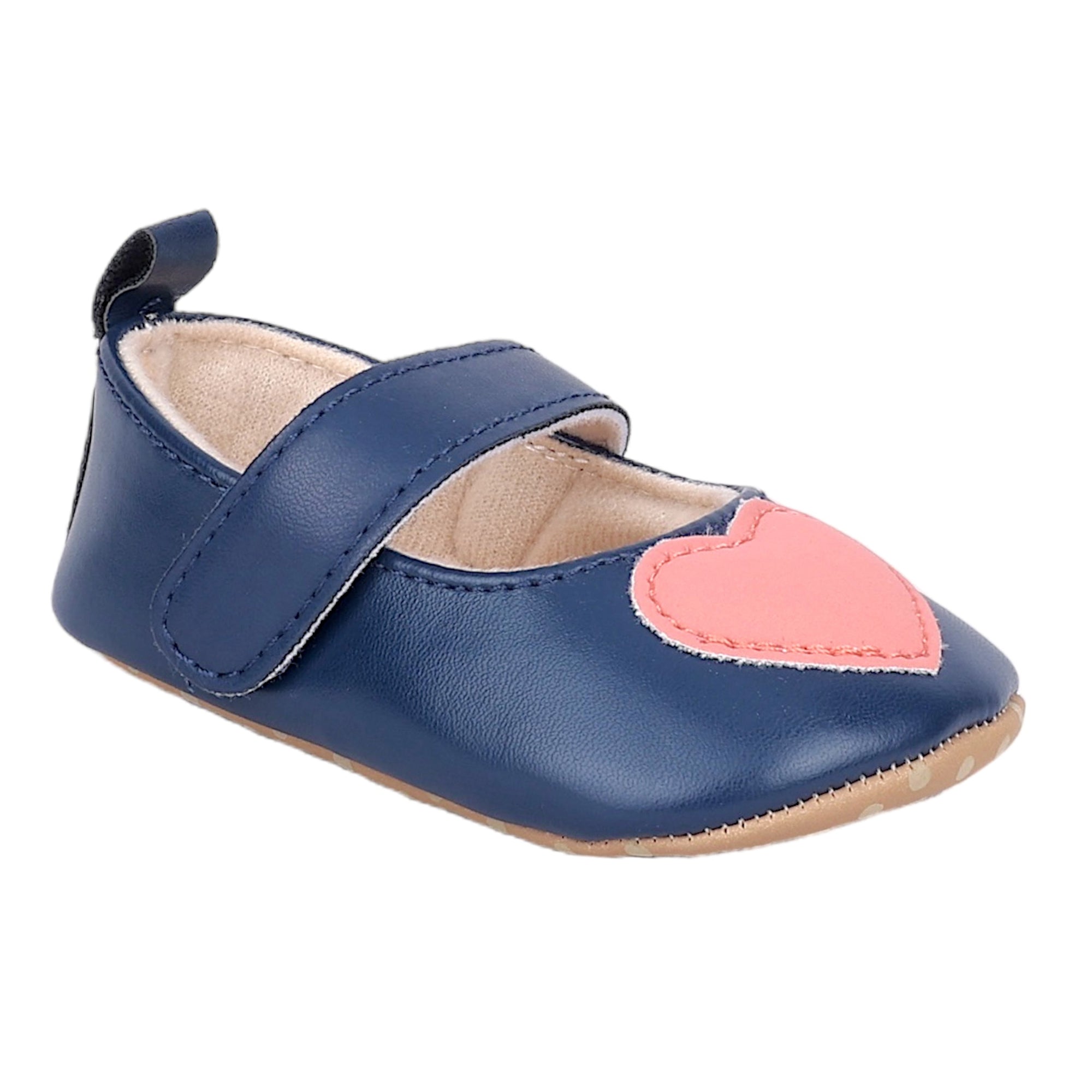 Baby Moo Sweet Heart Anti-Skid Elastic Strap Ballerina Booties - Navy Blue, Peach