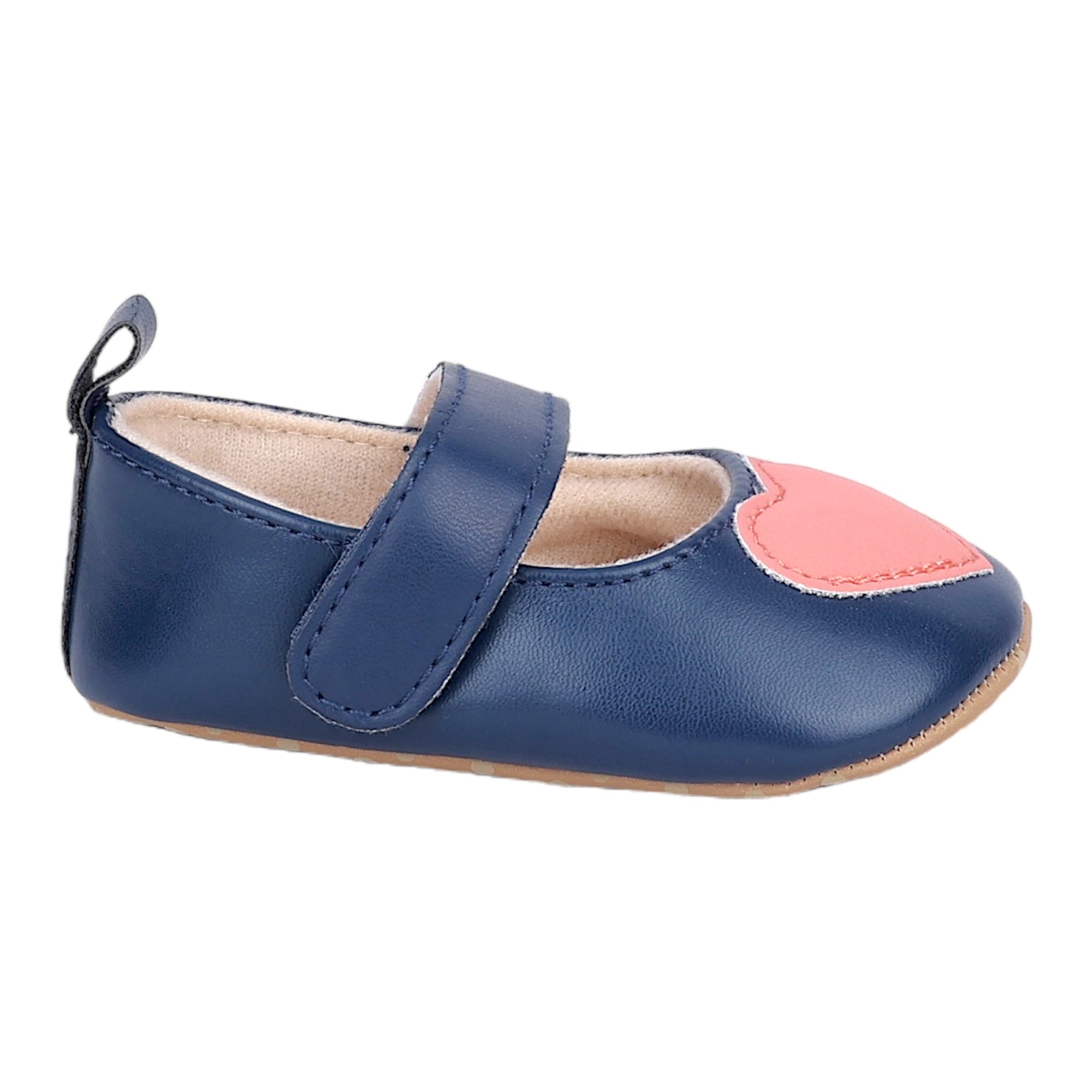 Baby Moo Sweet Heart Anti-Skid Elastic Strap Ballerina Booties - Navy Blue, Peach